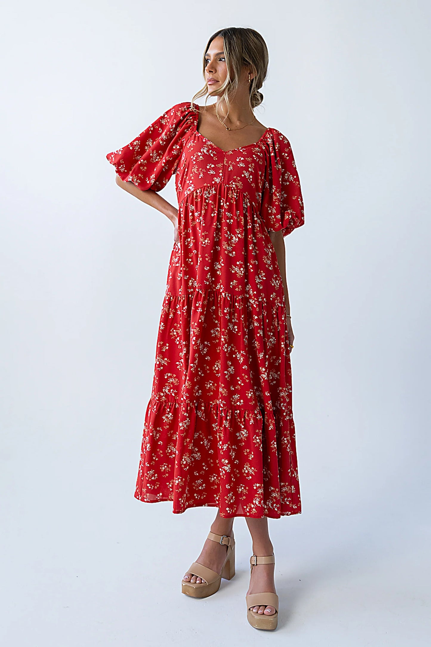 Amy Floral Maxi Dress in Red
