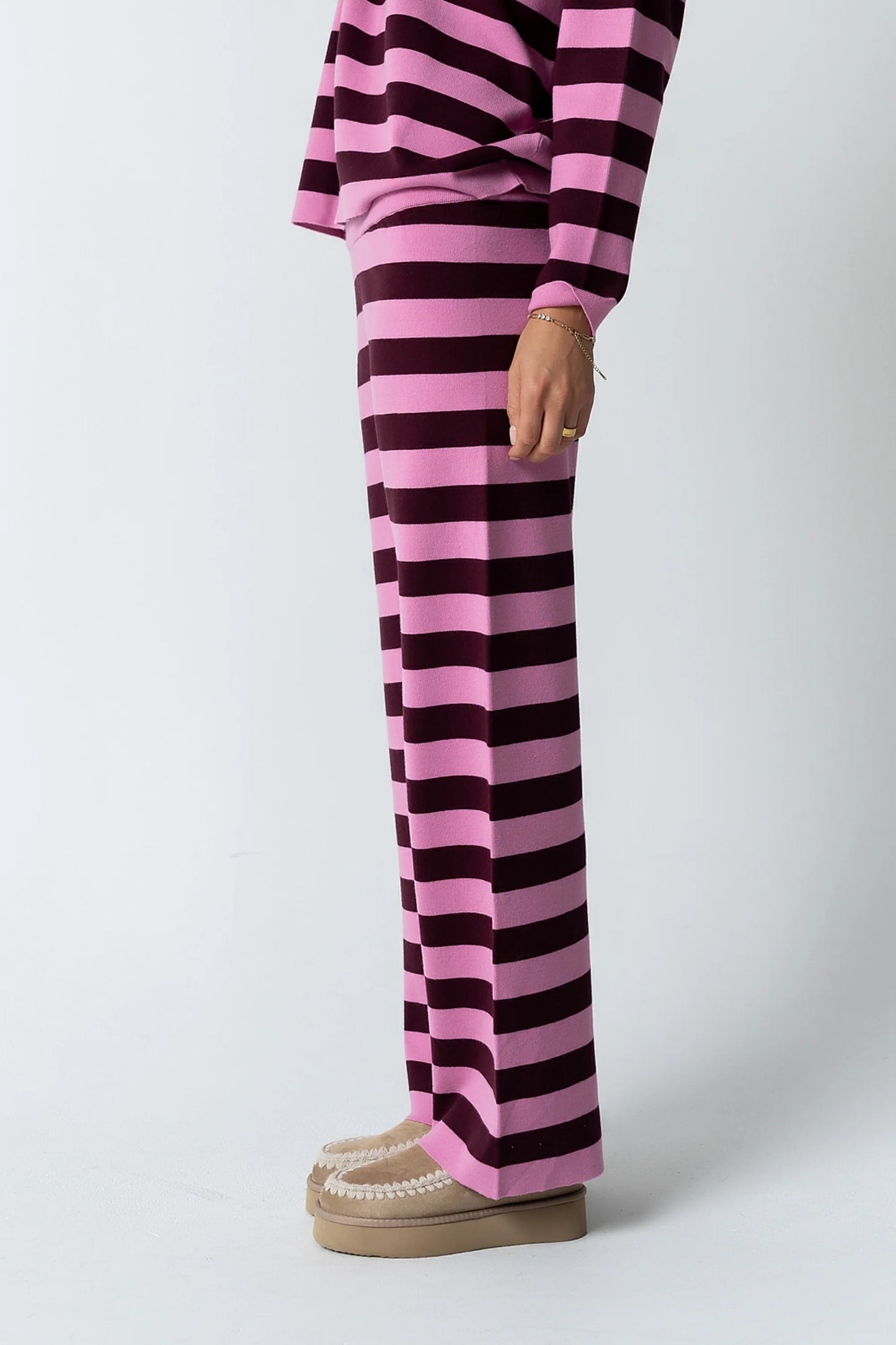 Joey Striped Wide Leg Pants in Berry