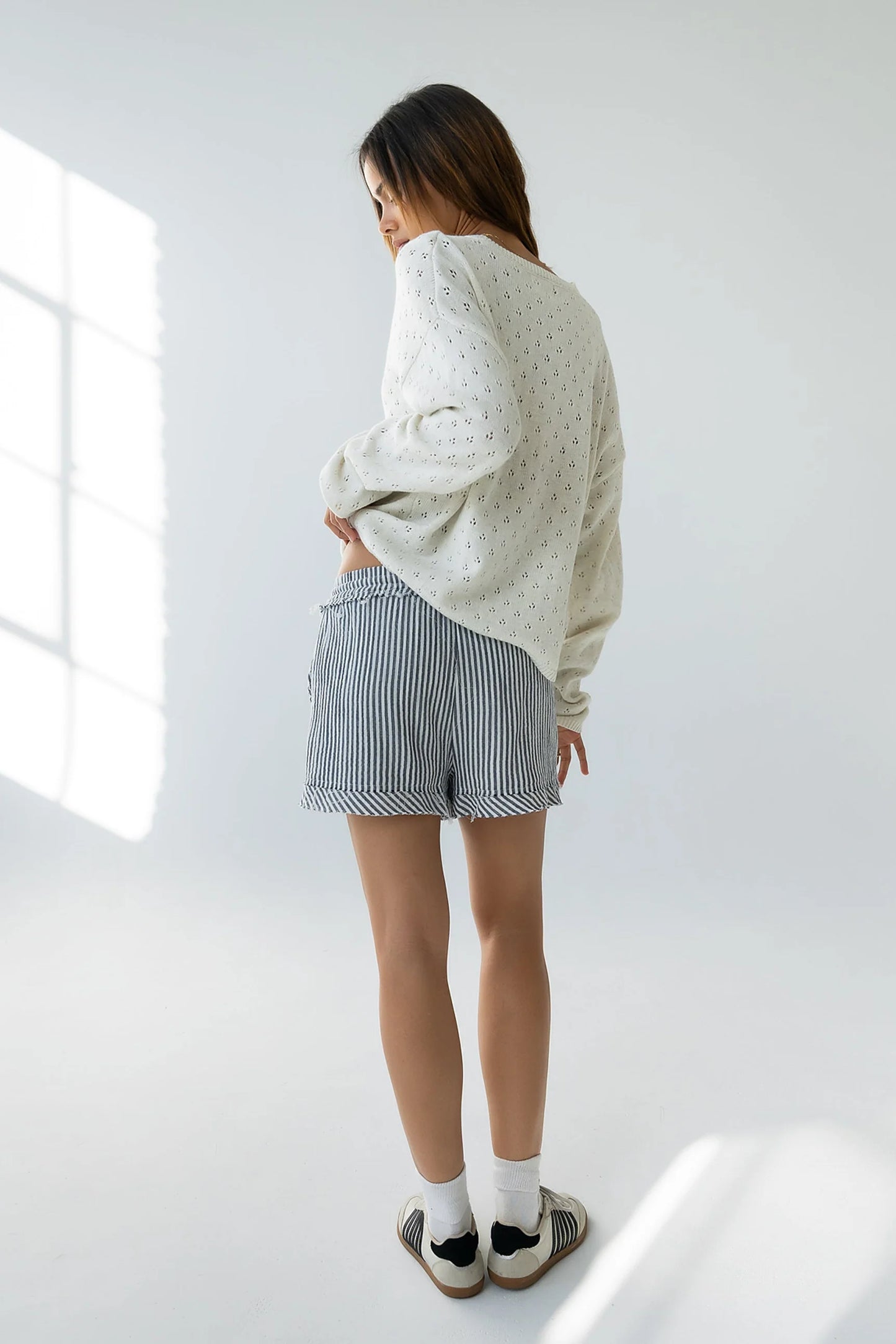Margot Pointelle Sweater in Heather White