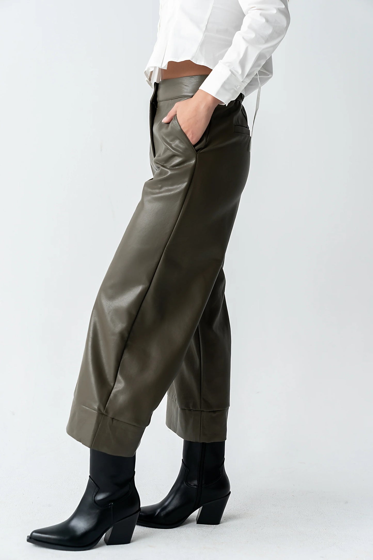 Ulani Vegan Leather Pants in Olive