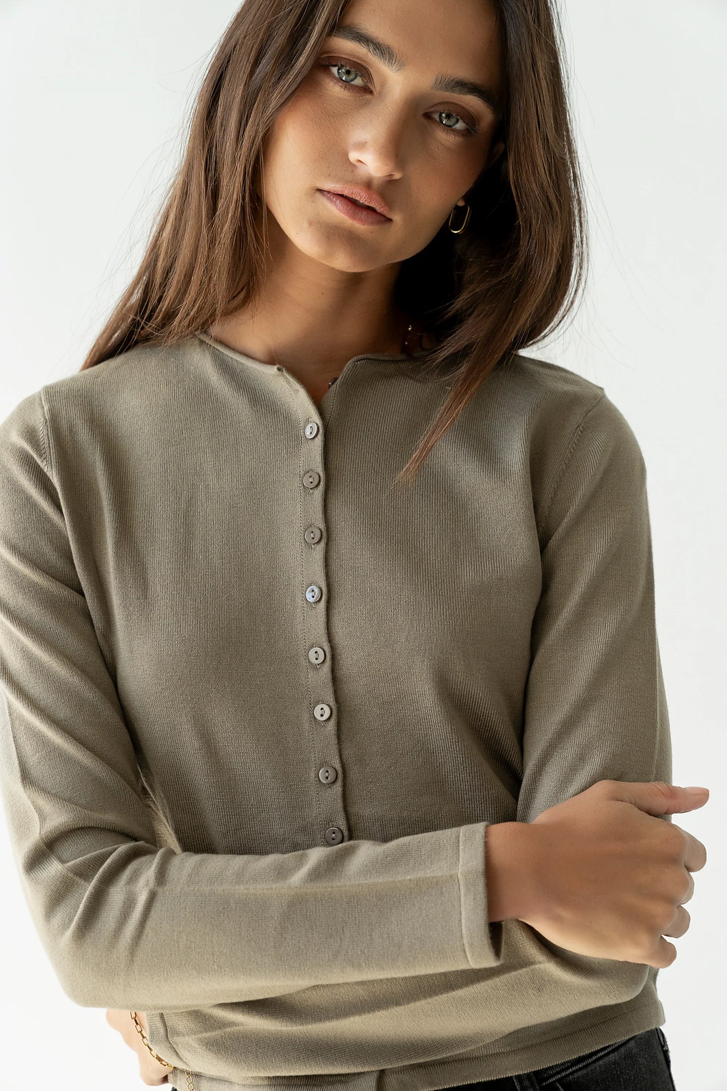 Maddy Button Up Cardigan in Olive