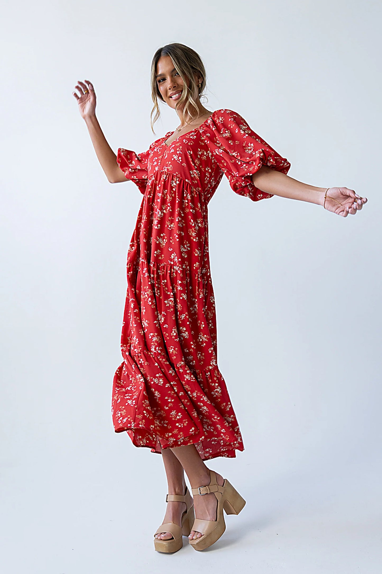 Amy Floral Maxi Dress in Red
