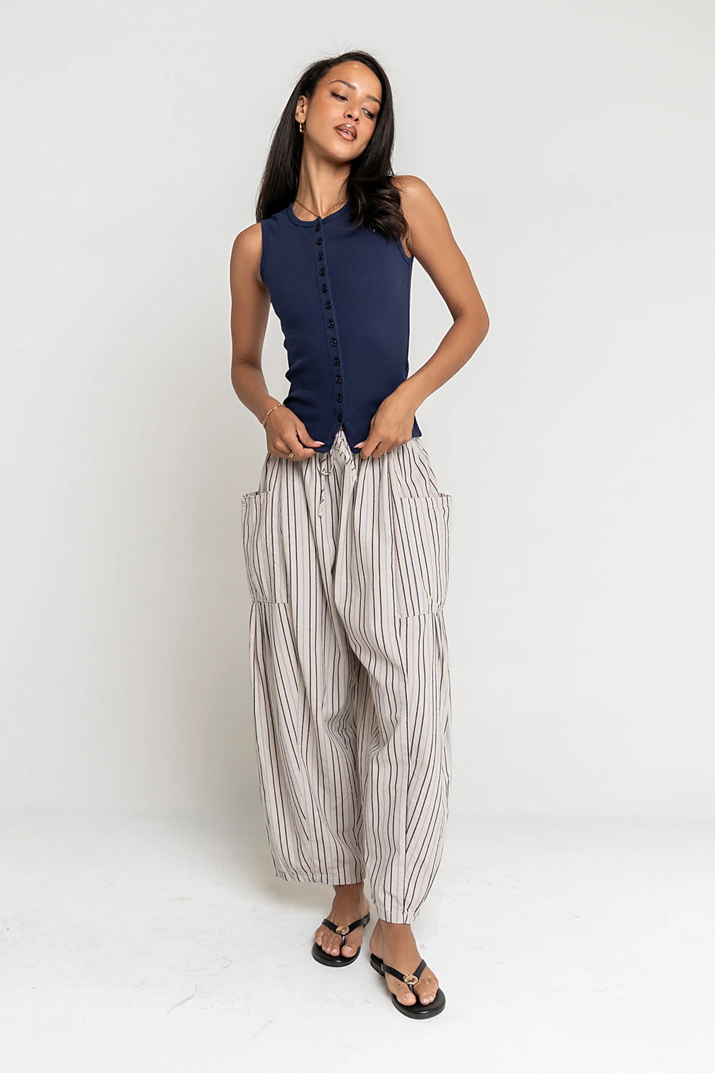 Colleen Striped Baggy Pants in Natural