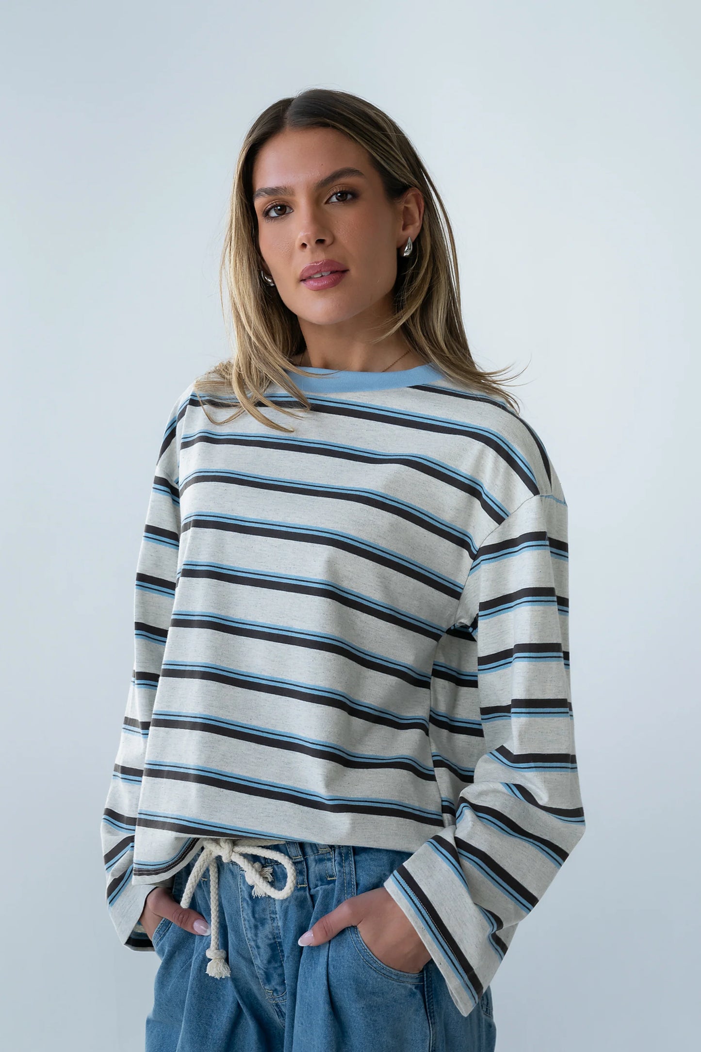 Kiana Striped Top in Grey