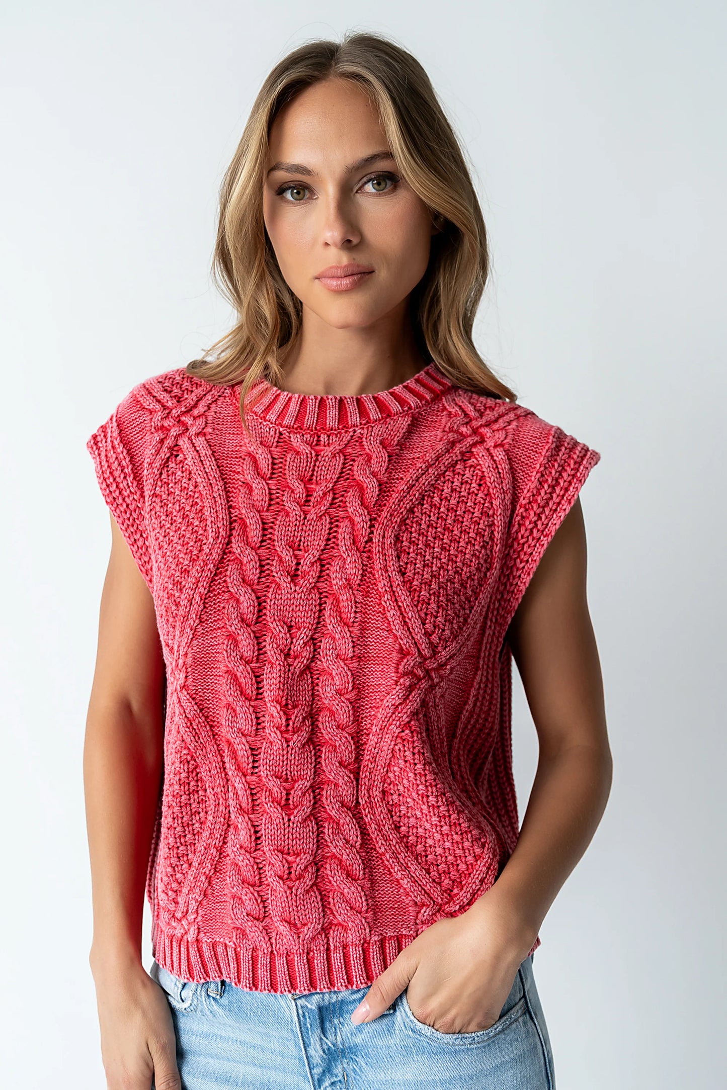 Rebecca Cable Knit Vest in Red