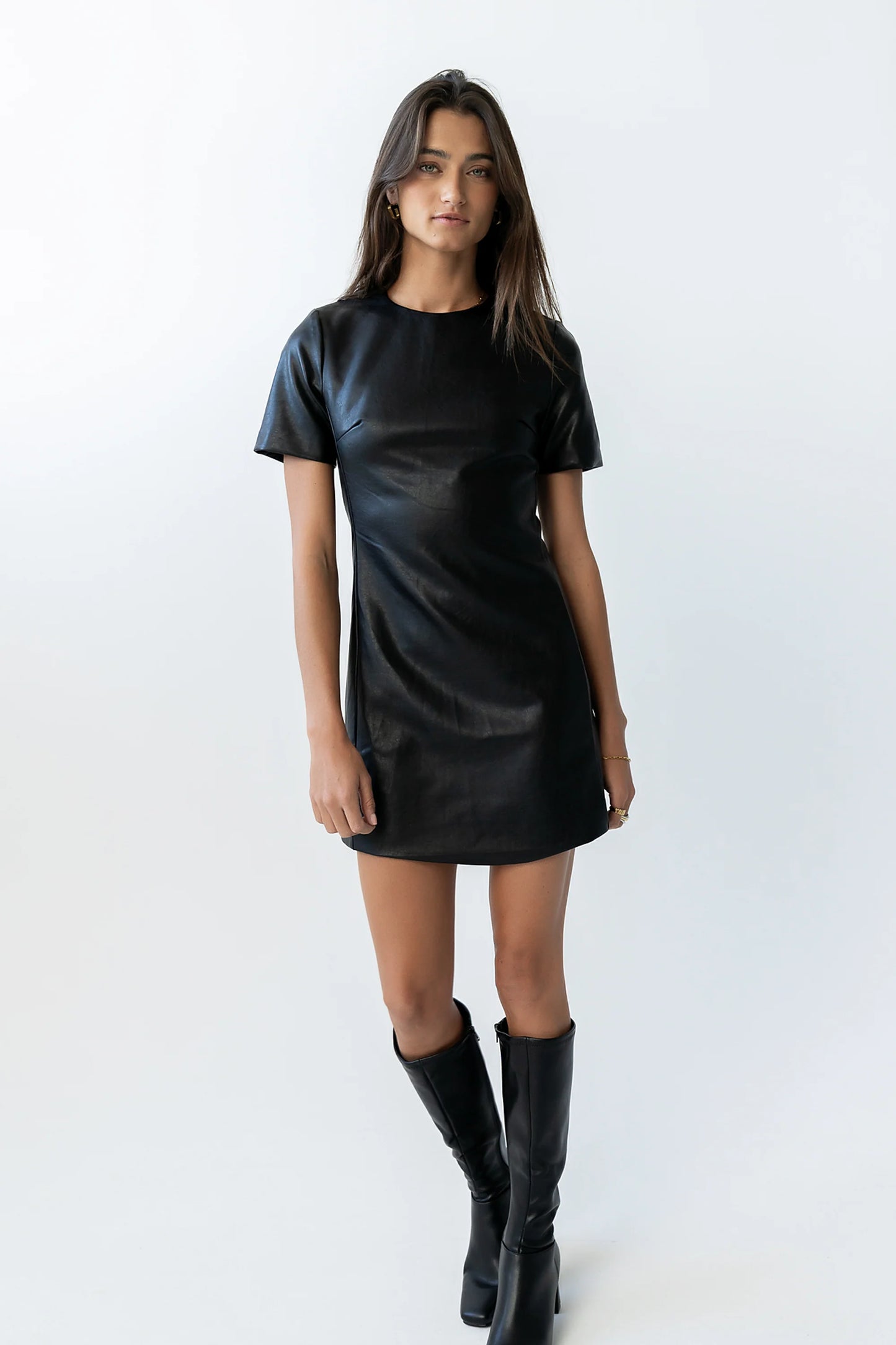 Moxie Vegan Leather Mini Dress in Black