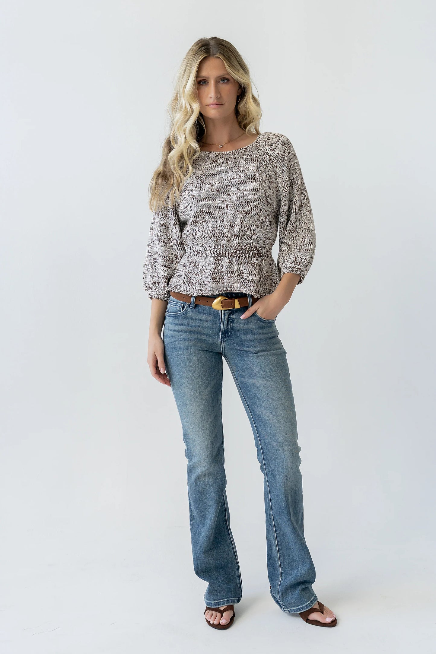 Maycie Two-Toned Sweater in Brown
