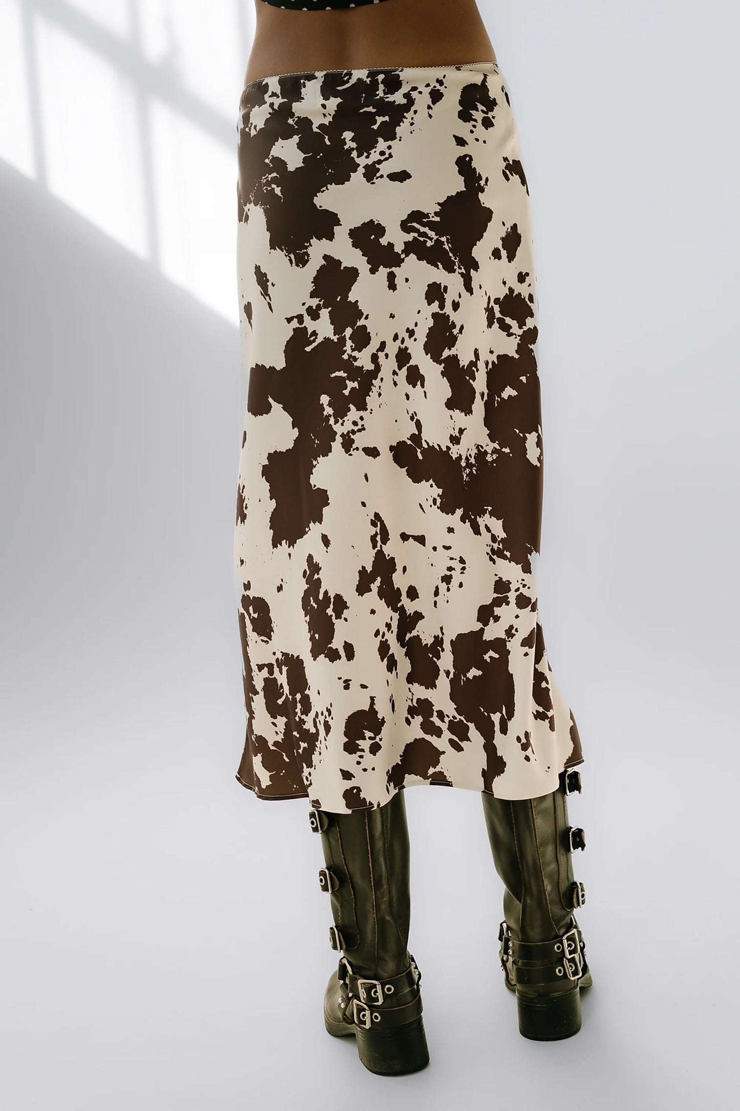 Bethie Cow Print Midi Skirt