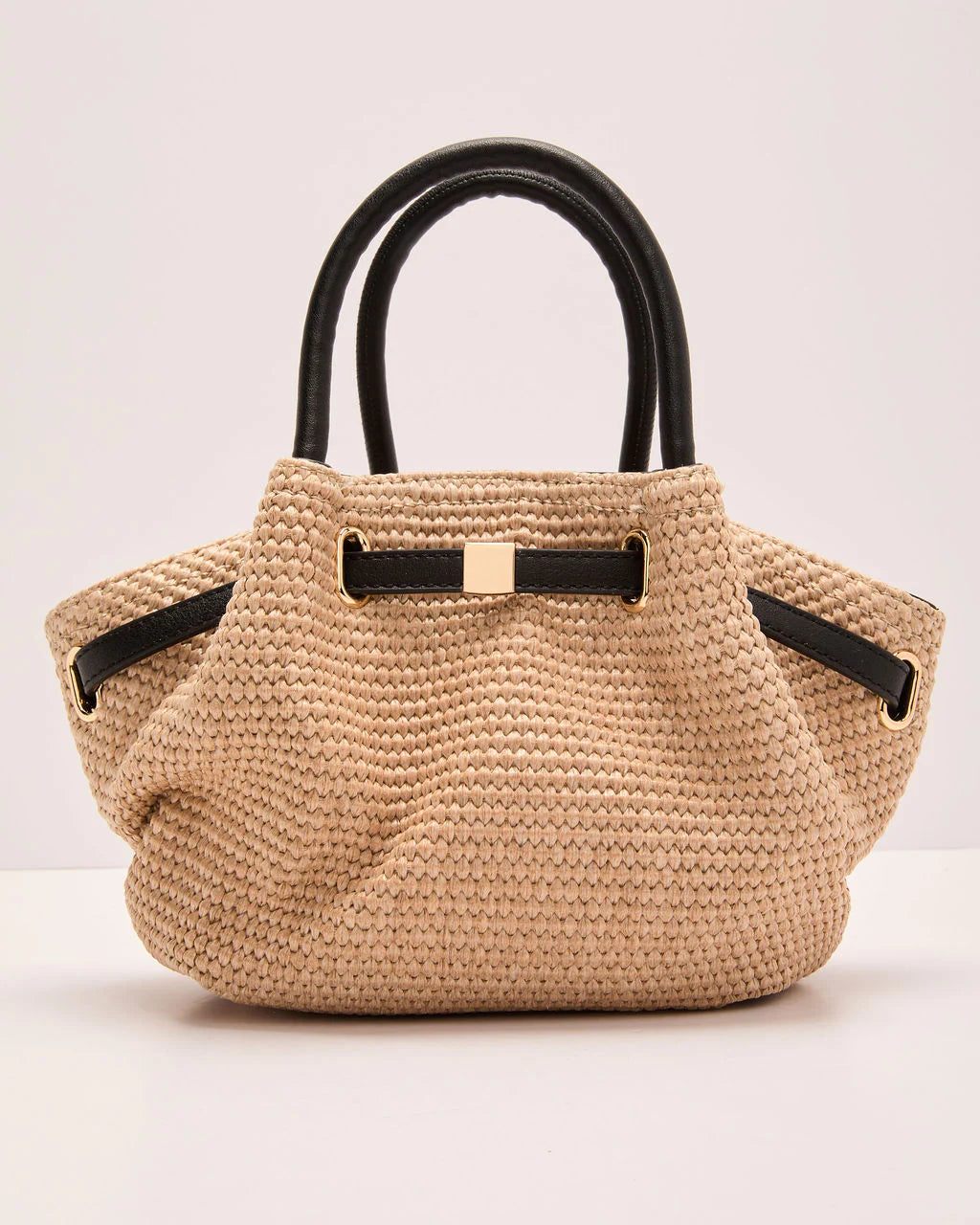 Island Reverie Belted Woven Straw Trapeze Bag