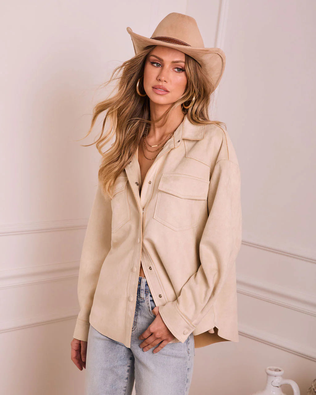 Airelle Faux Suede Button Down Top