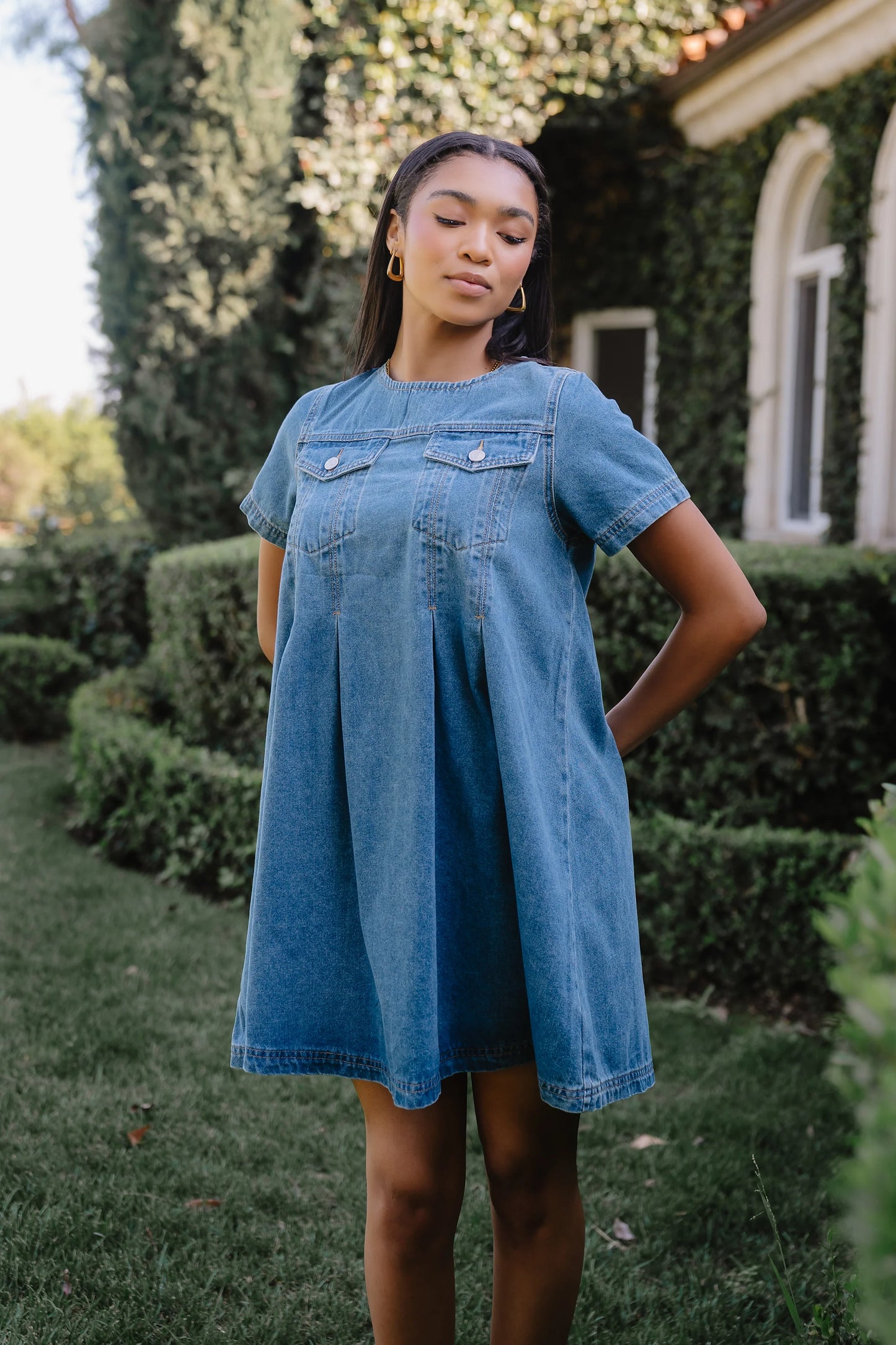 Zalara Denim Baby Doll Dress