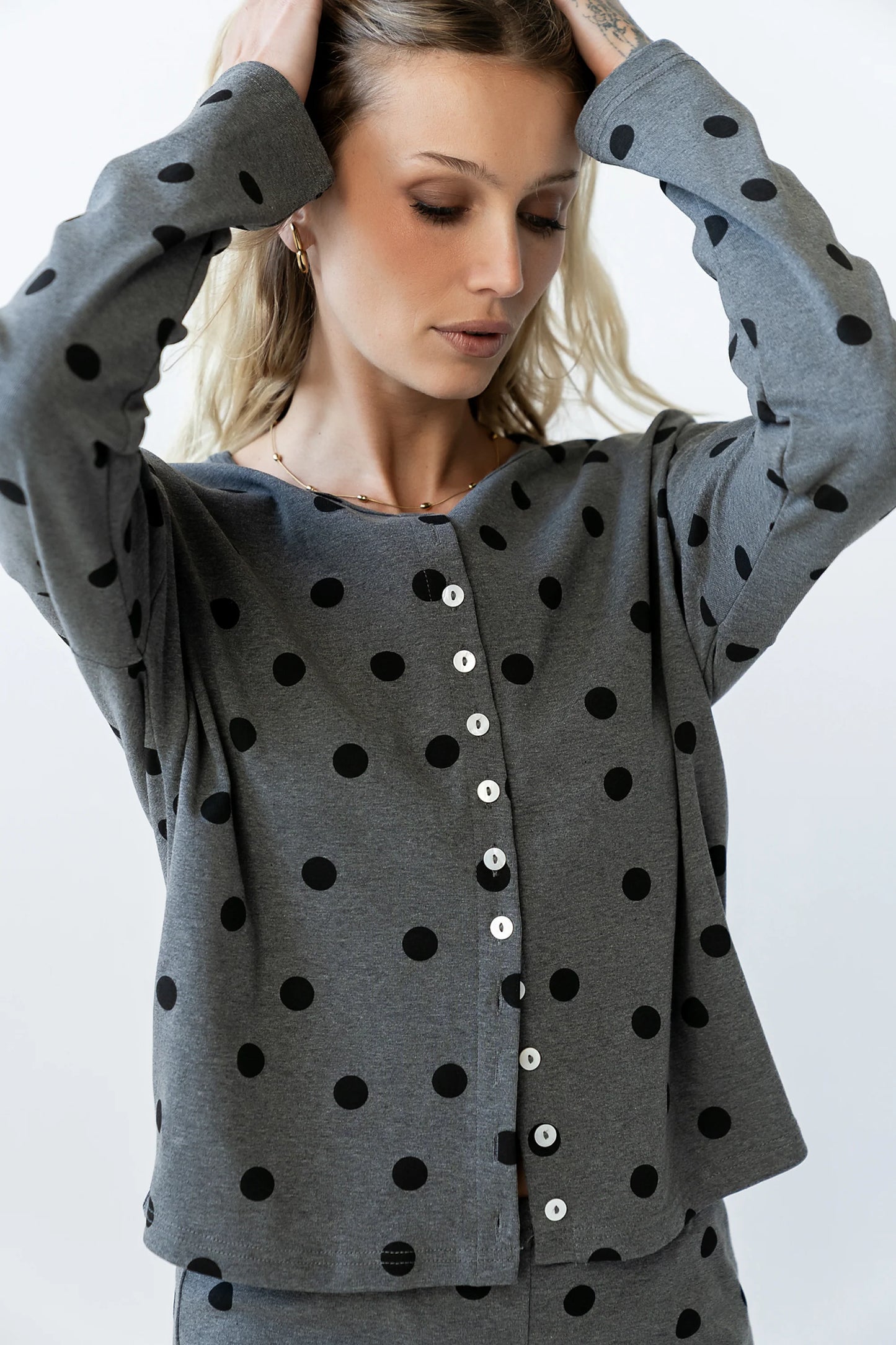 James Polka Dot Long Sleeve in Charcoal