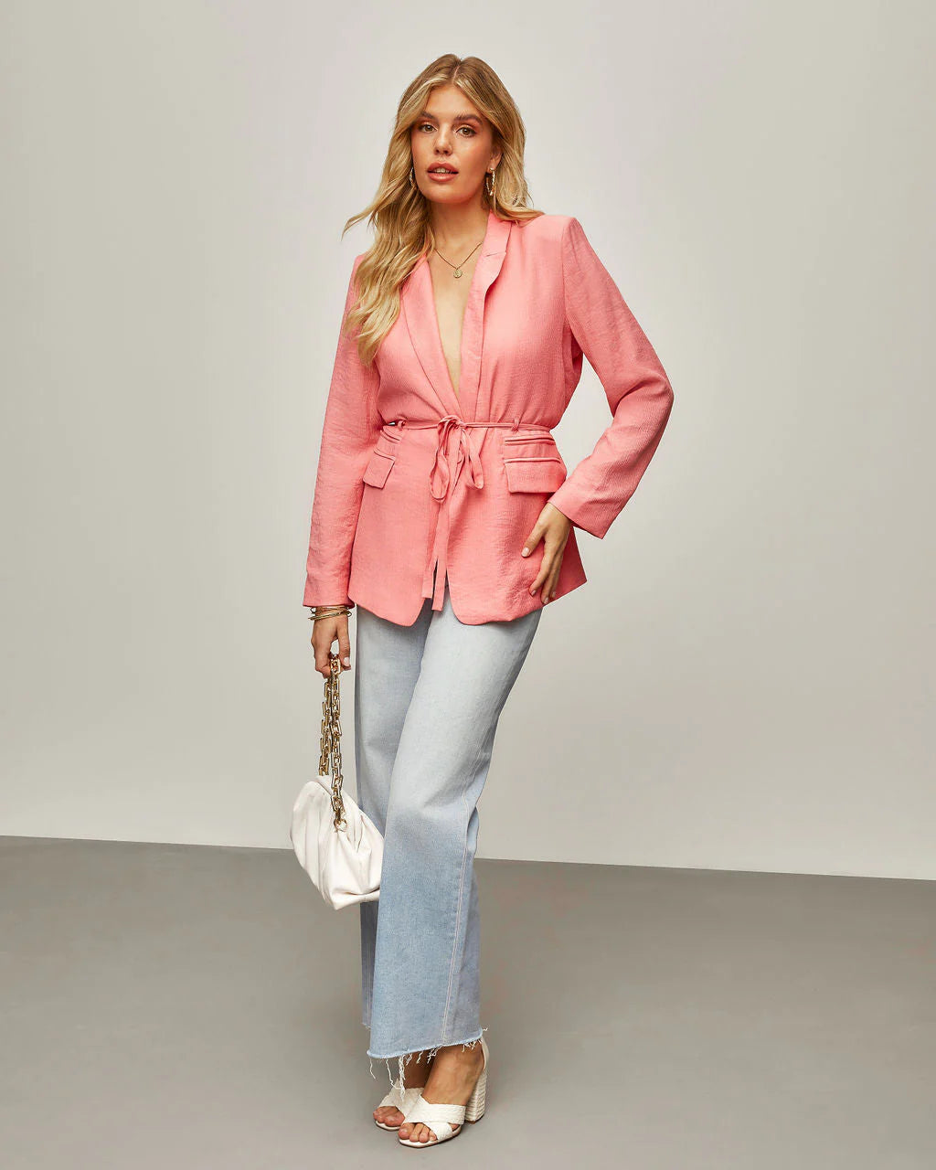 Jazmine Pocketed Waist Tie Blazer