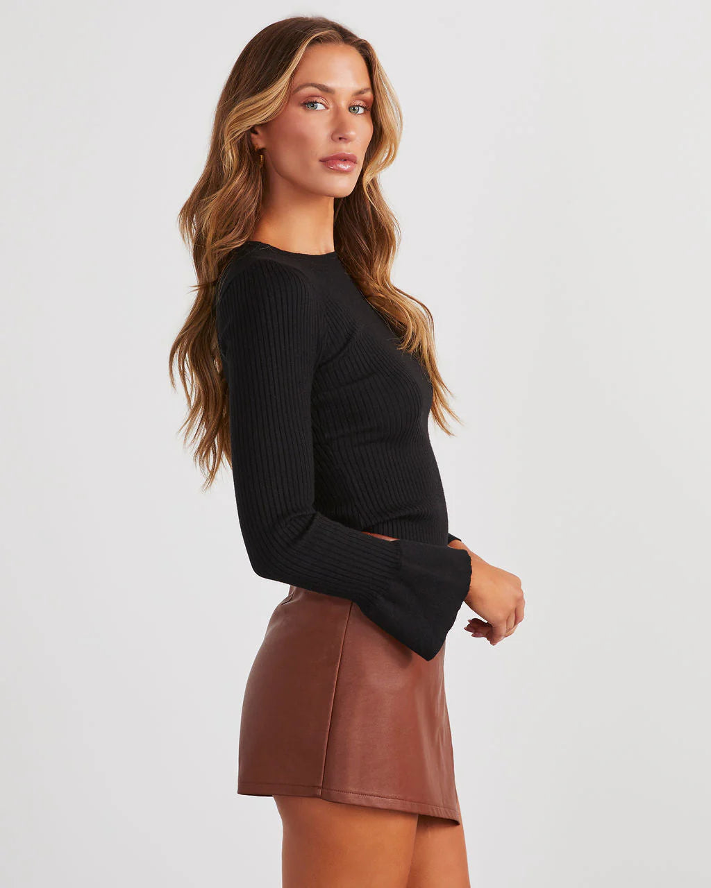 Esen Ribbed Bell Sleeve Knit Sweater