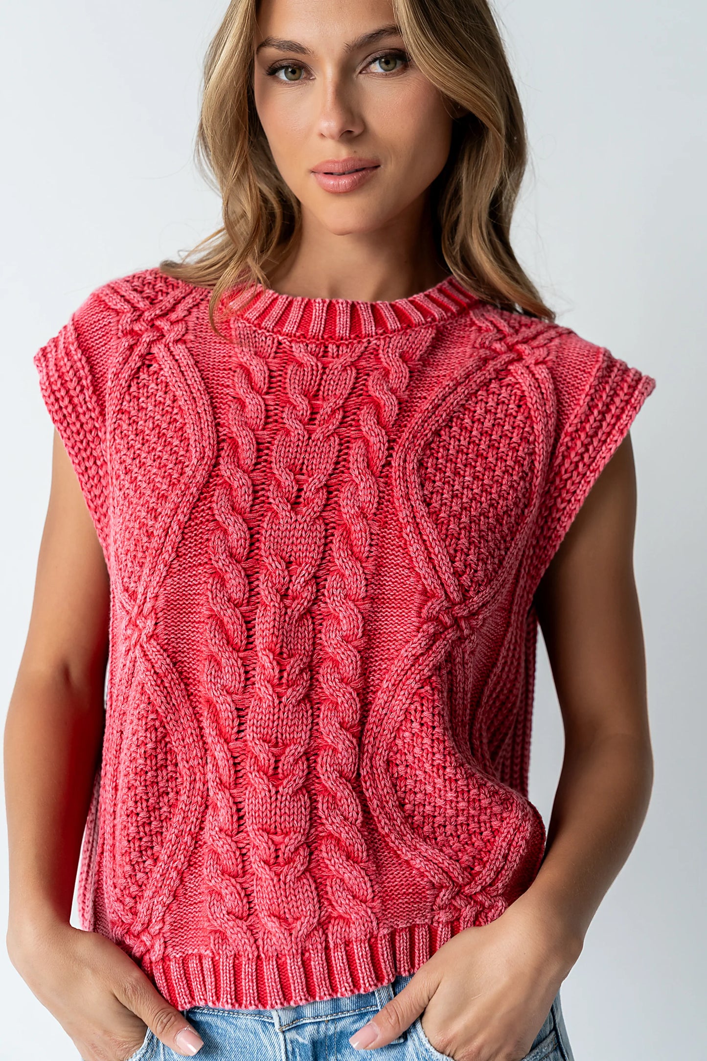 Rebecca Cable Knit Vest in Red