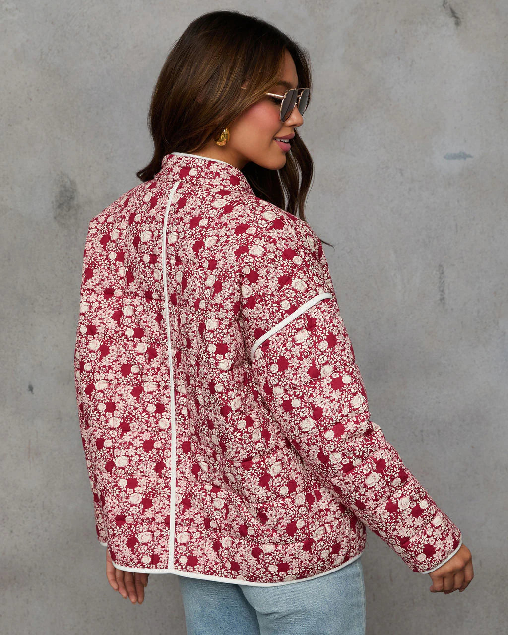 Warm Rose Quilted Zip Up Jacket