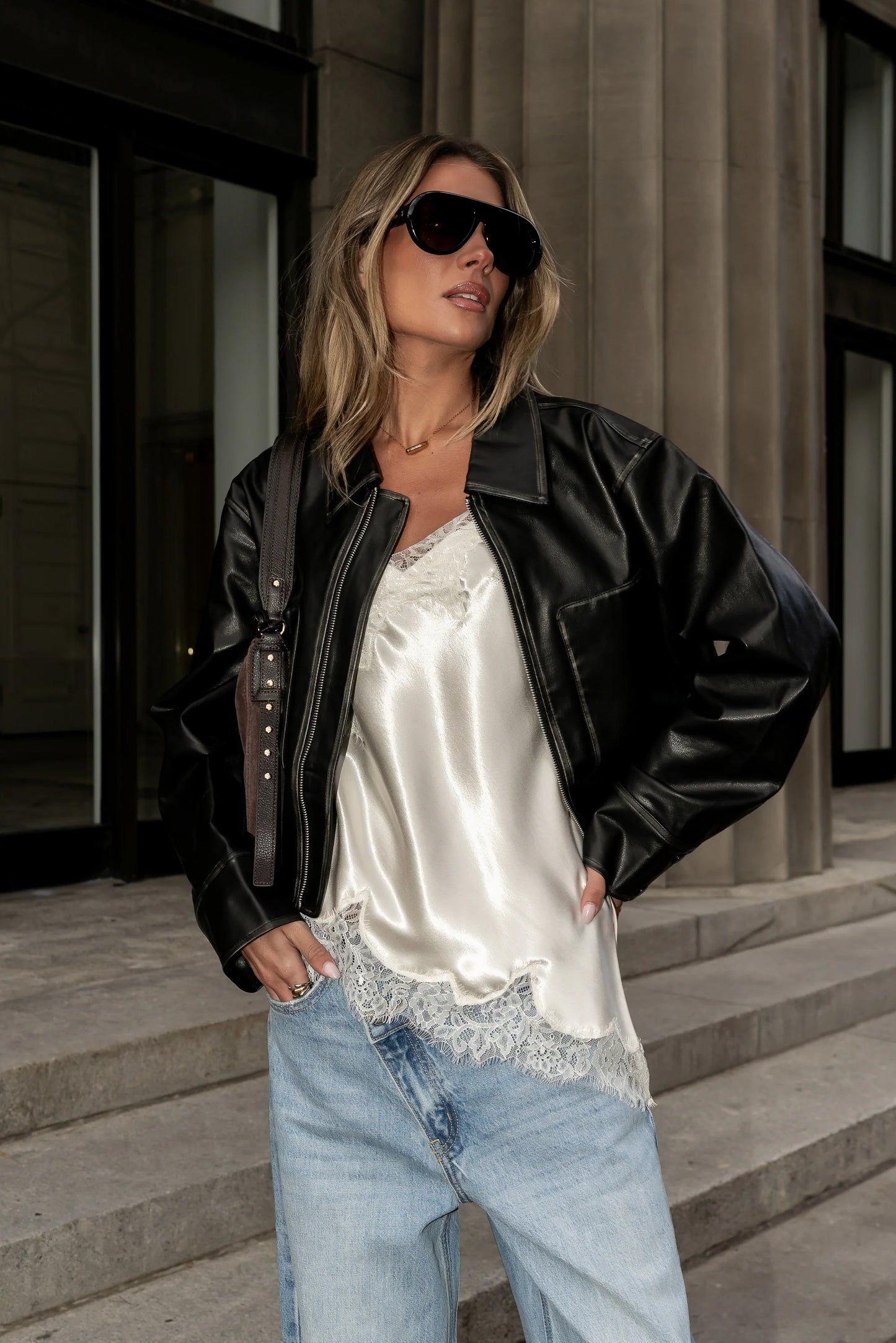 Jaymie Vegan Leather Jacket in Black
