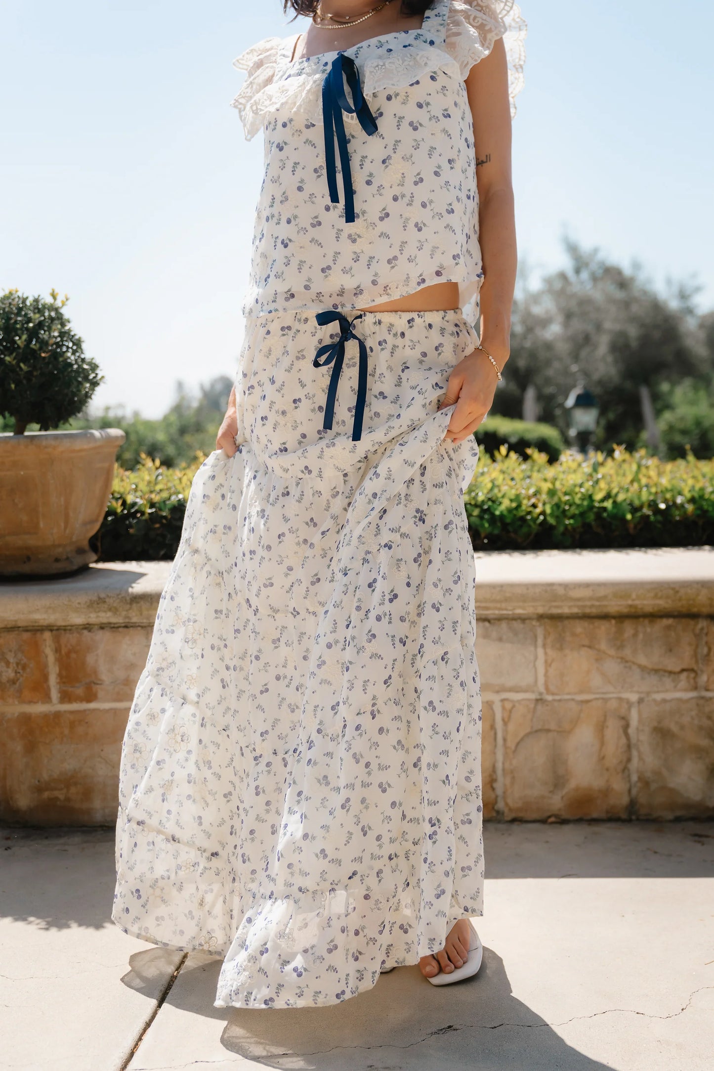 Simon Tiered Maxi Skirt in Blue