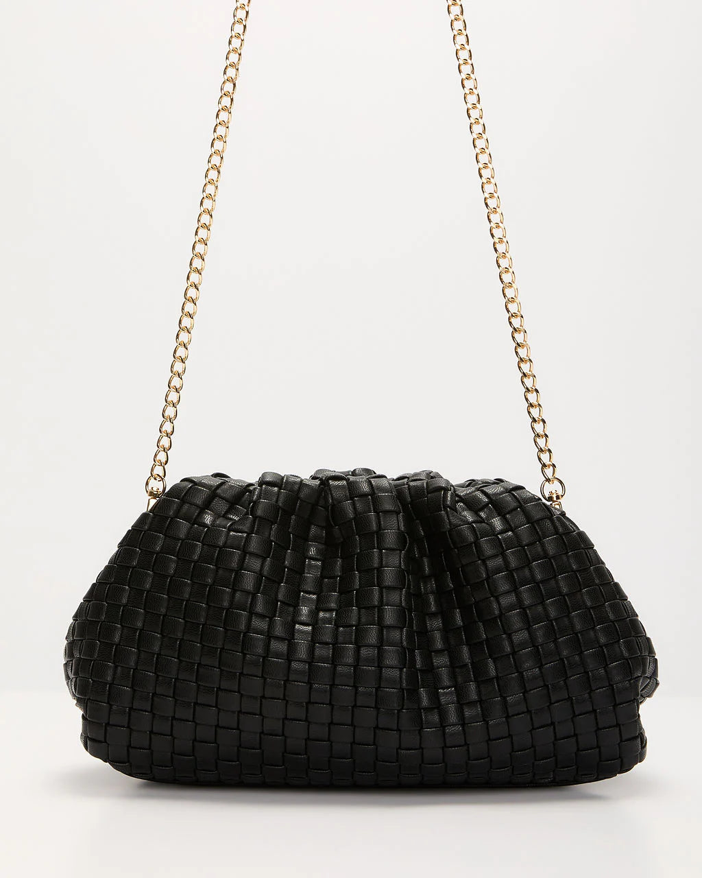 Janice Woven Leather Pouch Clutch