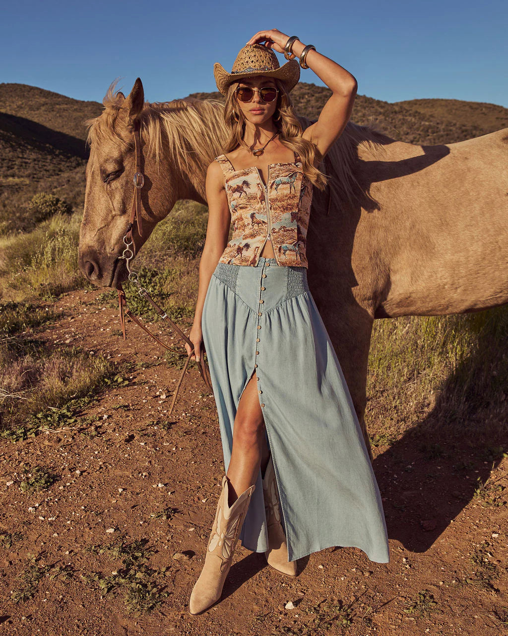Briena Chambray Maxi Skirt