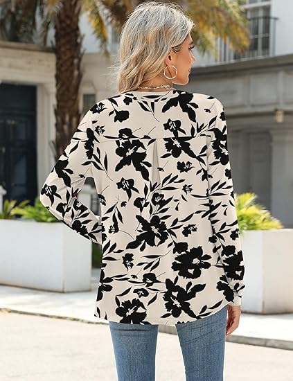 Women’s V-Neck Pleated Long Sleeve Business Casual Shirt
