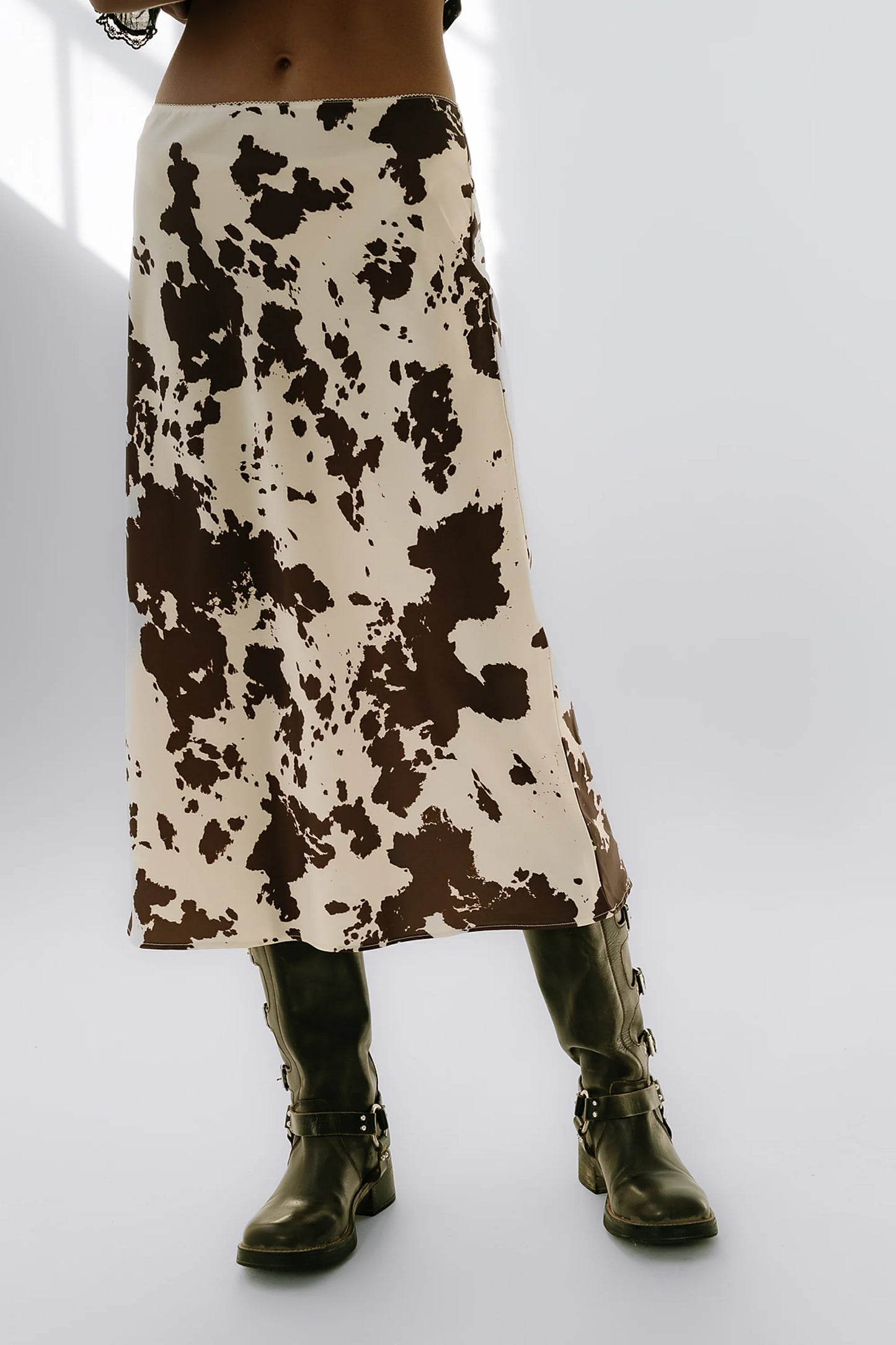 Bethie Cow Print Midi Skirt
