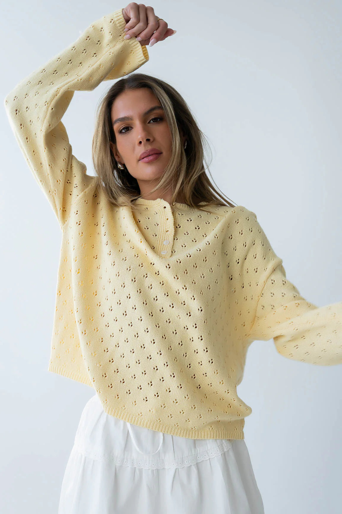 Margot Pointelle Sweater in Butter Yellow