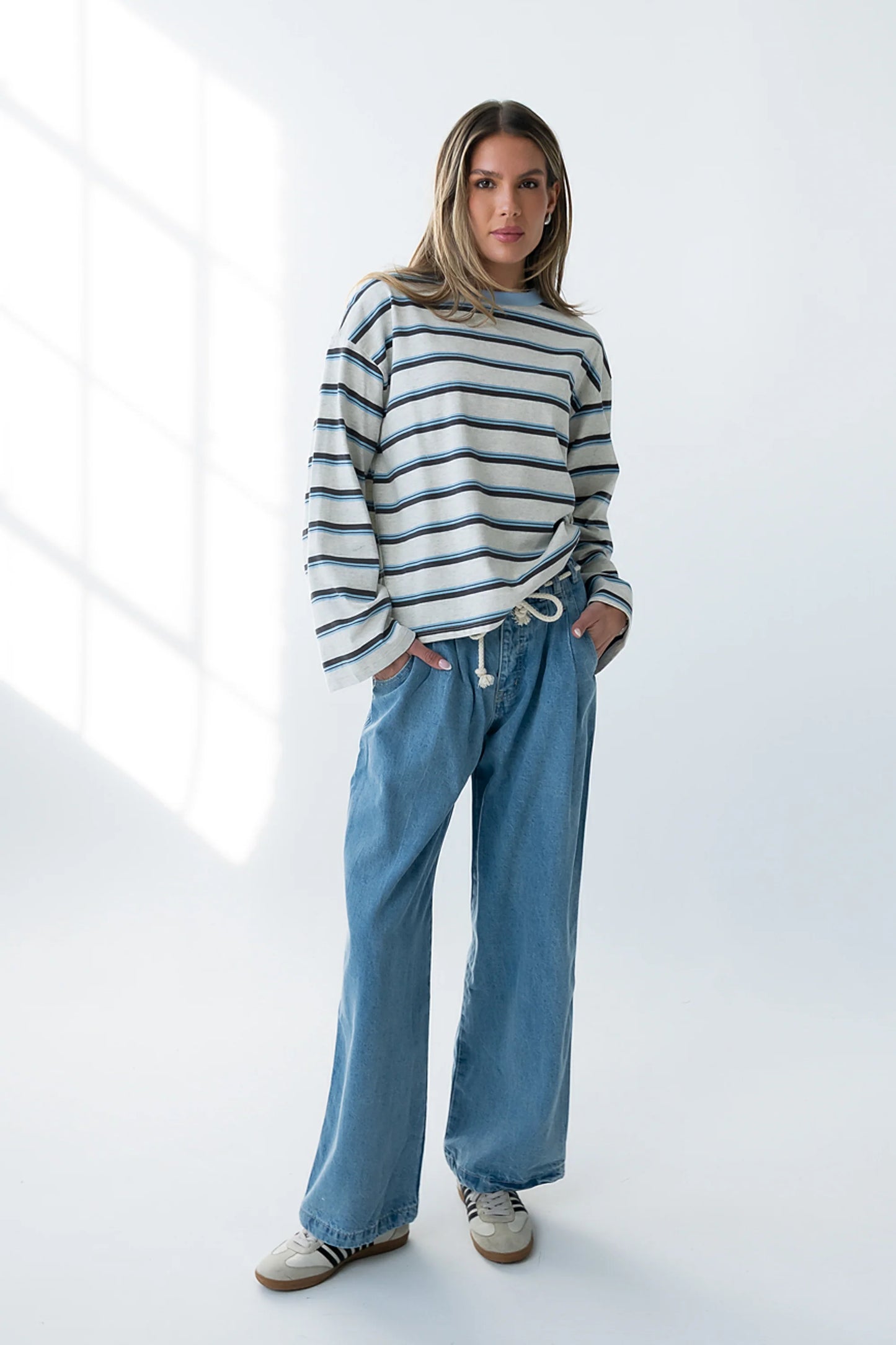 Kiana Striped Top in Grey