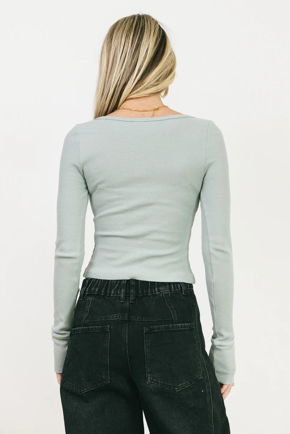 Abigail Waffle Knit Top in Baby Blue