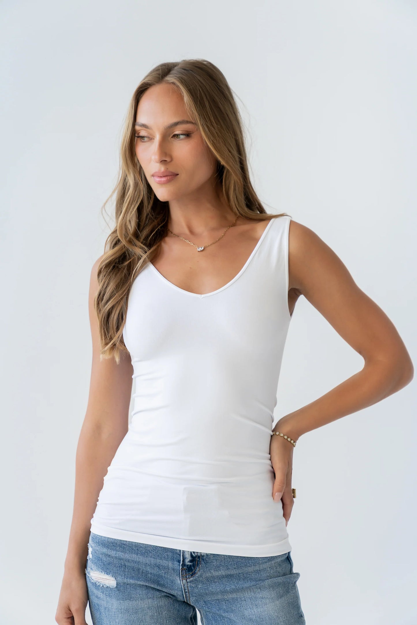 Cammie Long Tank in White