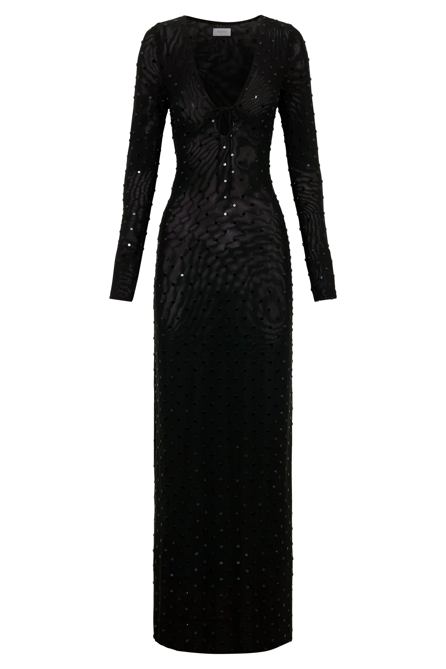 Acadia Diamante Long Sleeve Maxi Dress - Black