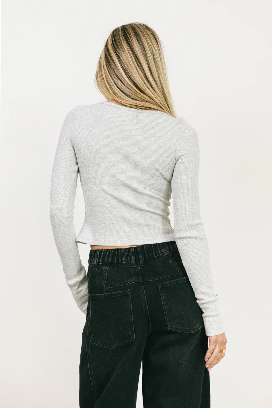 Abigail Waffle Knit Top in Heather Grey