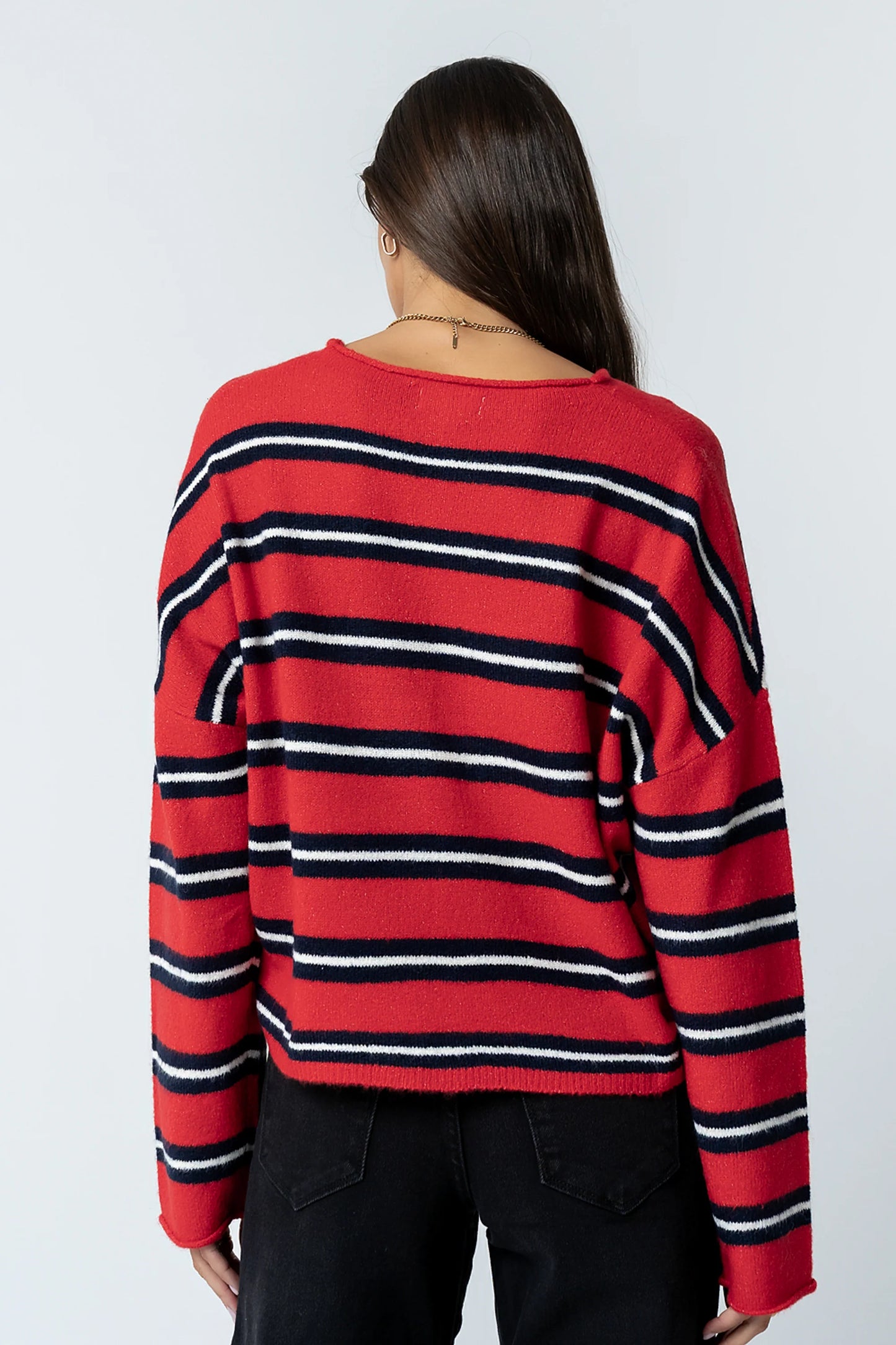 Mariah Striped Cardigan in Red