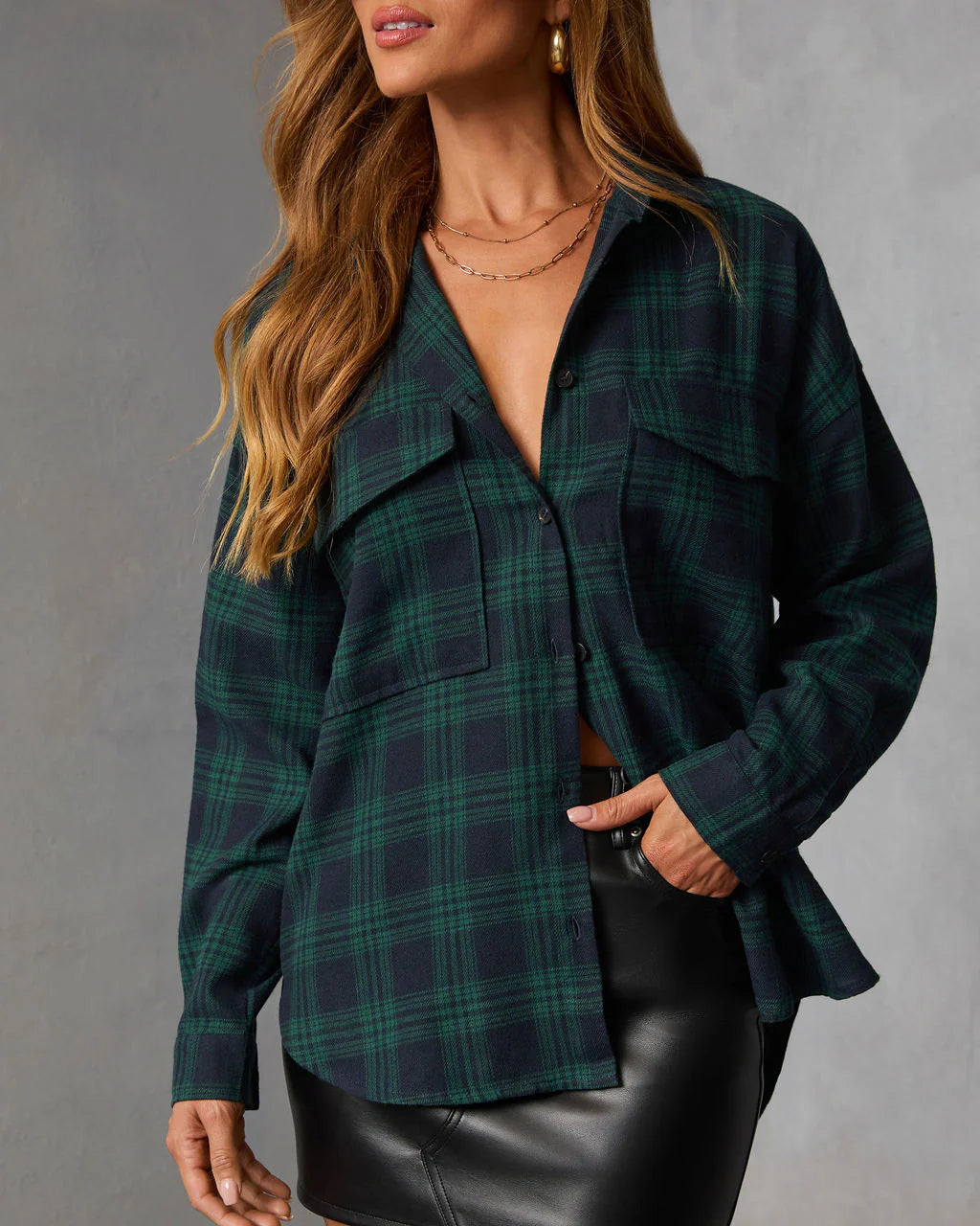 Petaluma Cotton Blend Plaid Button Down Top