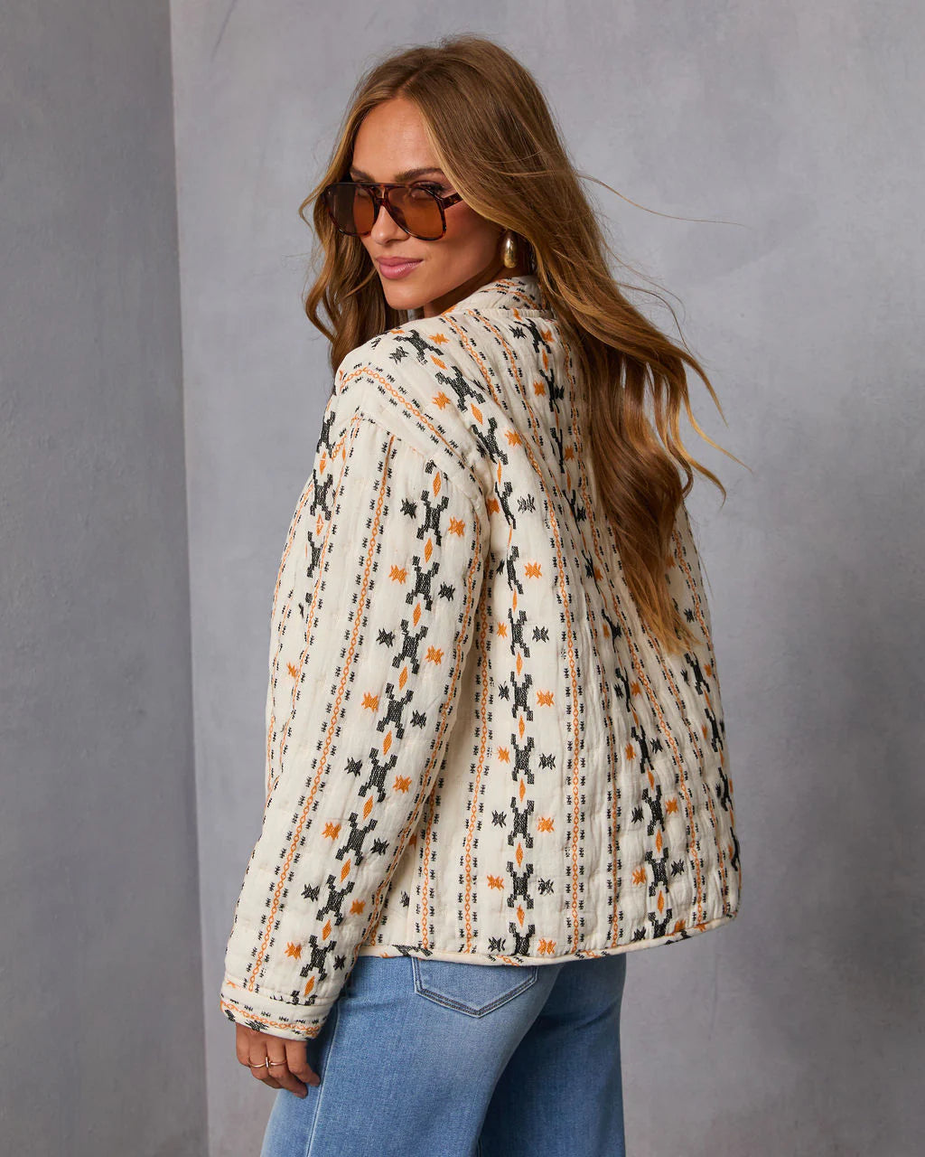 Sadena Printed Abstract Quilted Jacket