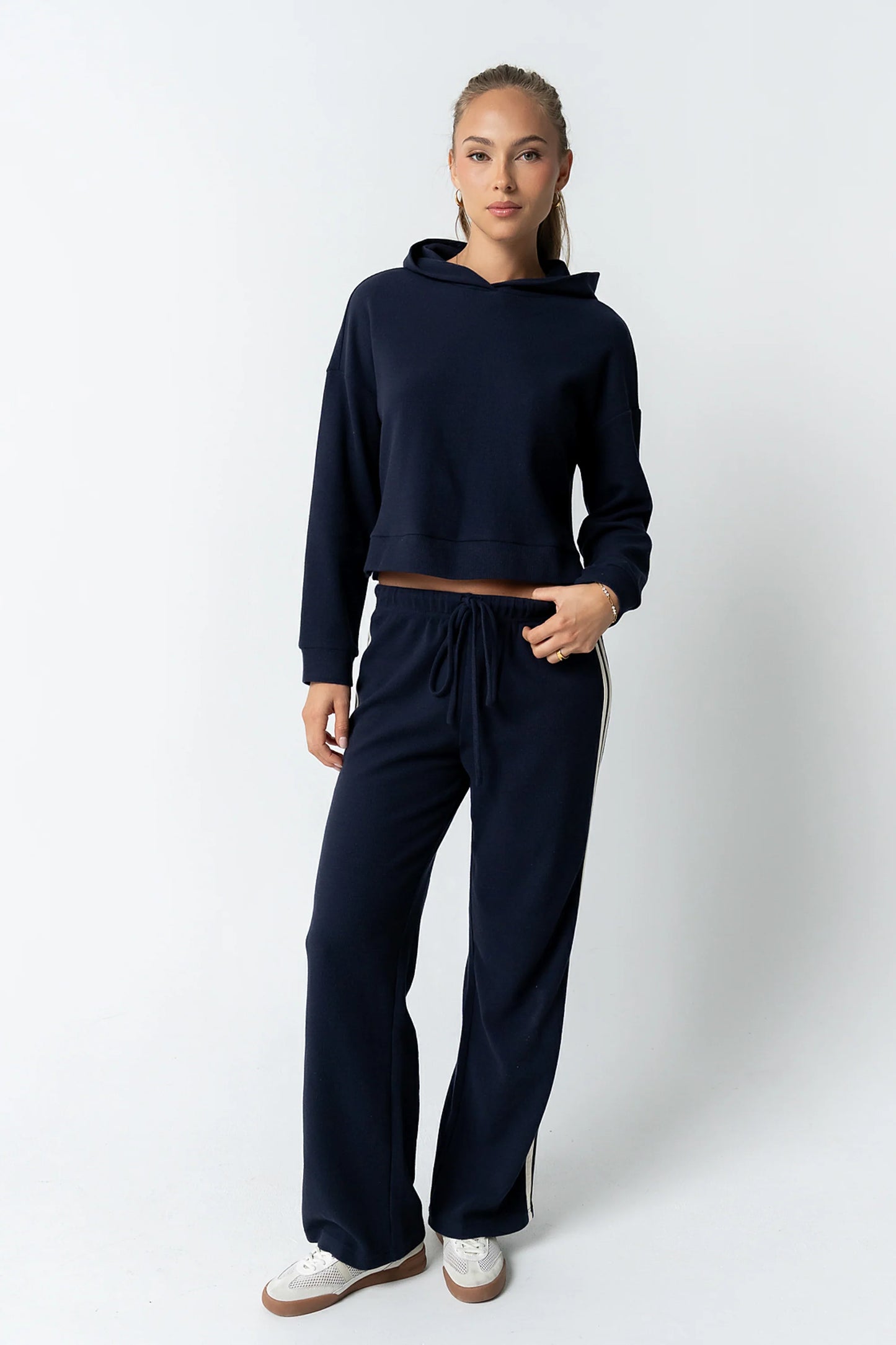 Kourtney Waffle Knit Hoodie in Navy