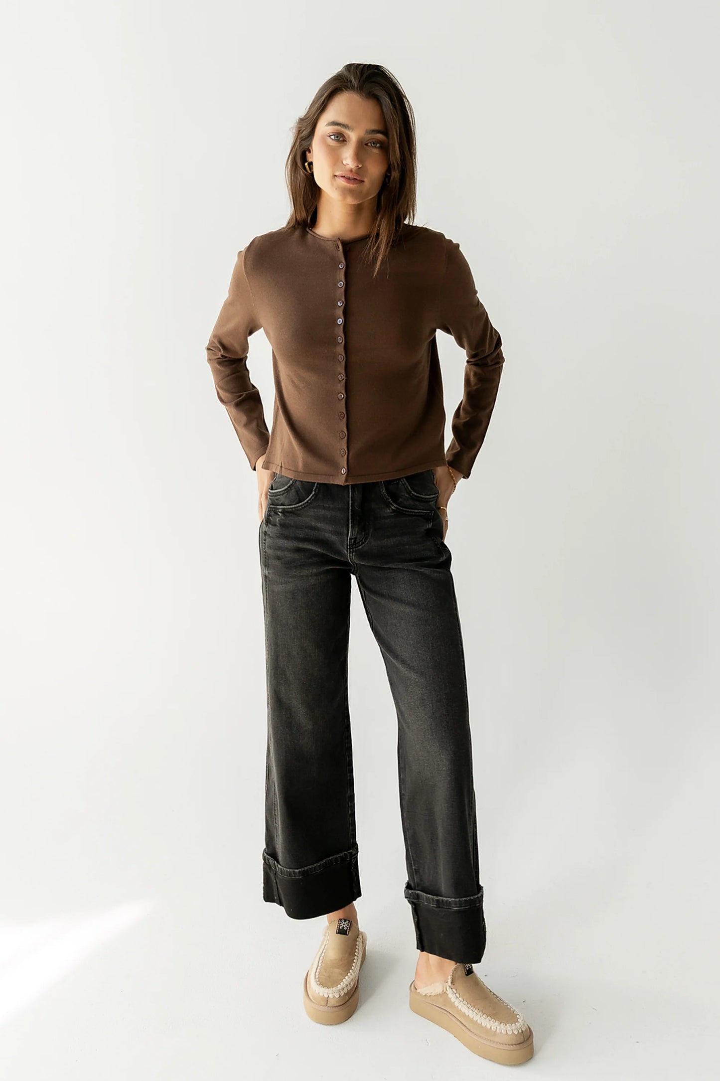 Maddy Button Up Cardigan in Brown