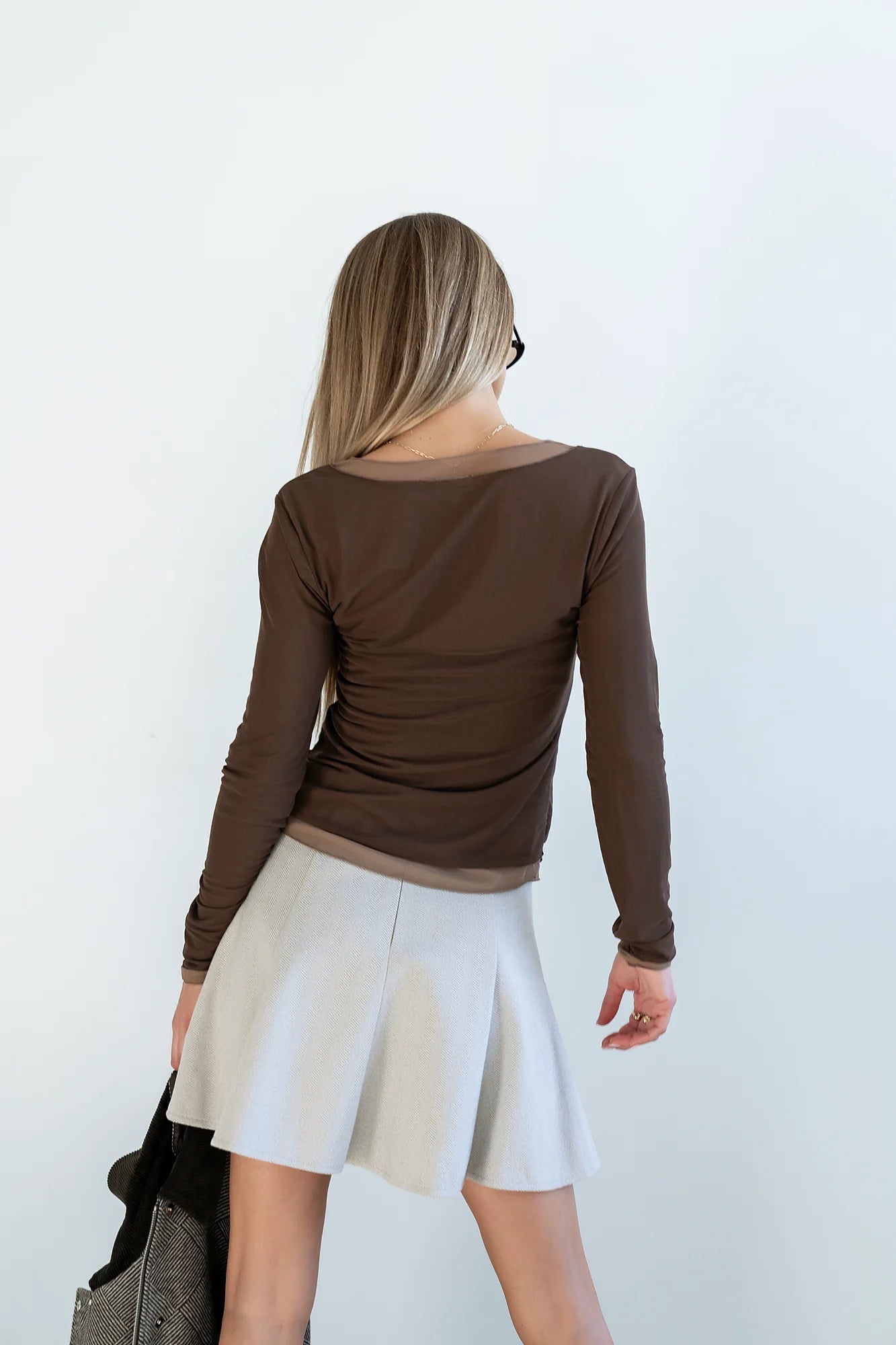 Lex Layered Mesh Top in Brown
