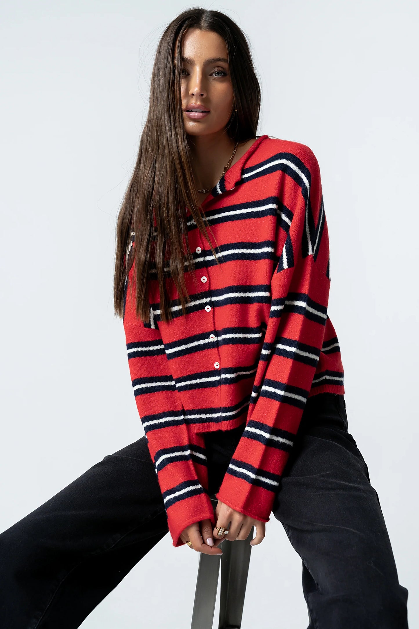 Mariah Striped Cardigan in Red