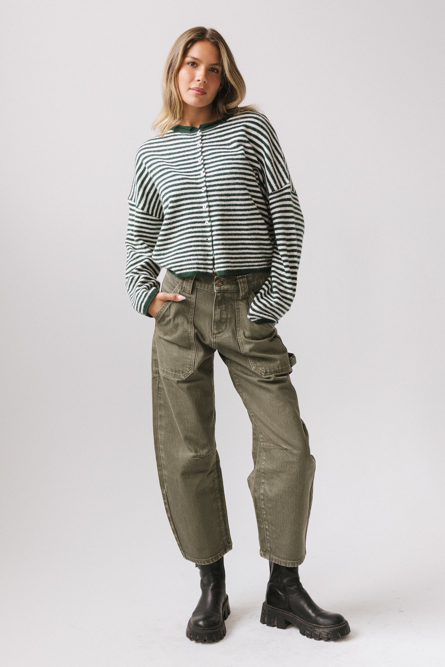 Miriam Striped Cardigan in Forest