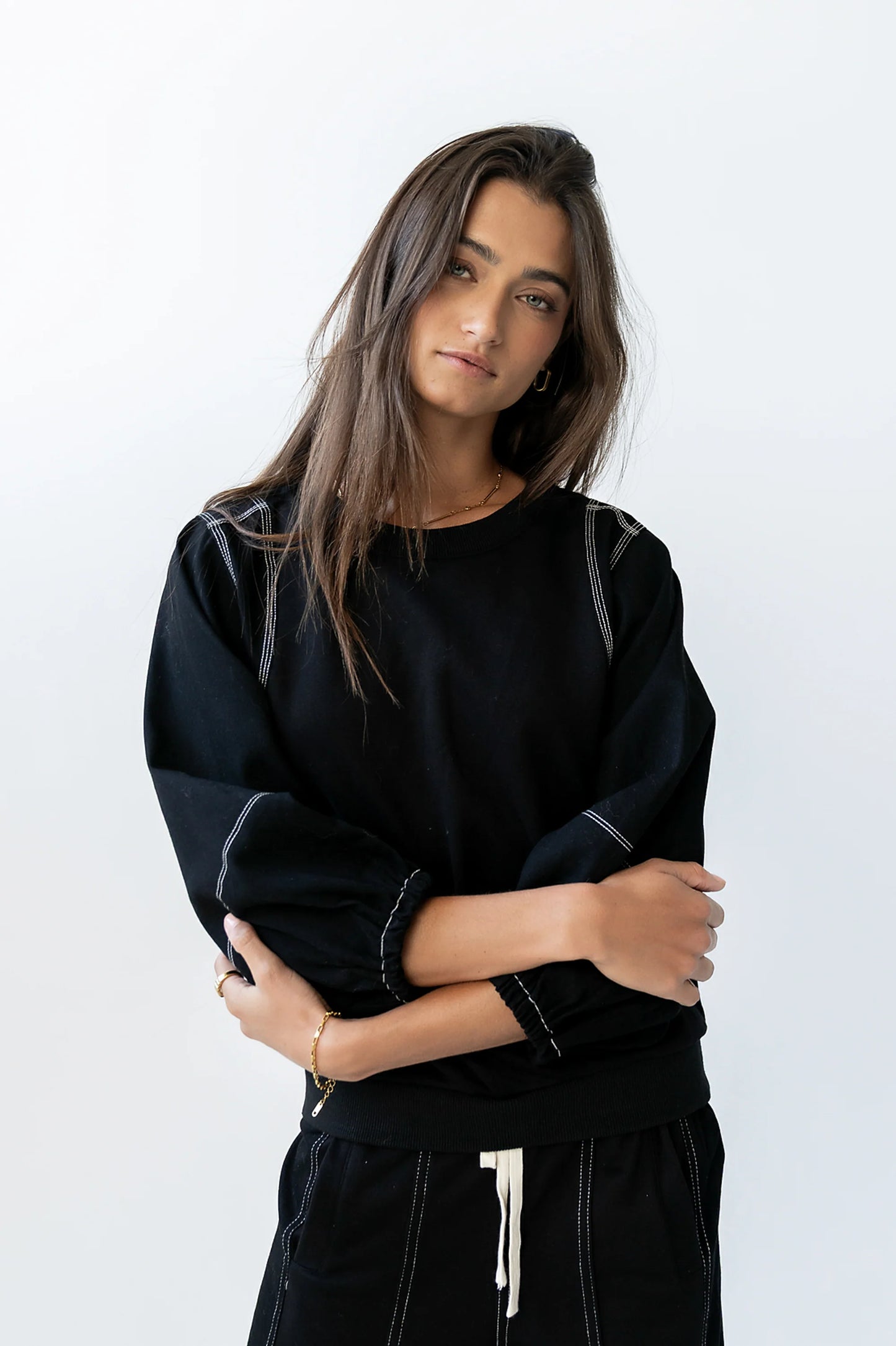 Malinda Mixed Media Top in Black