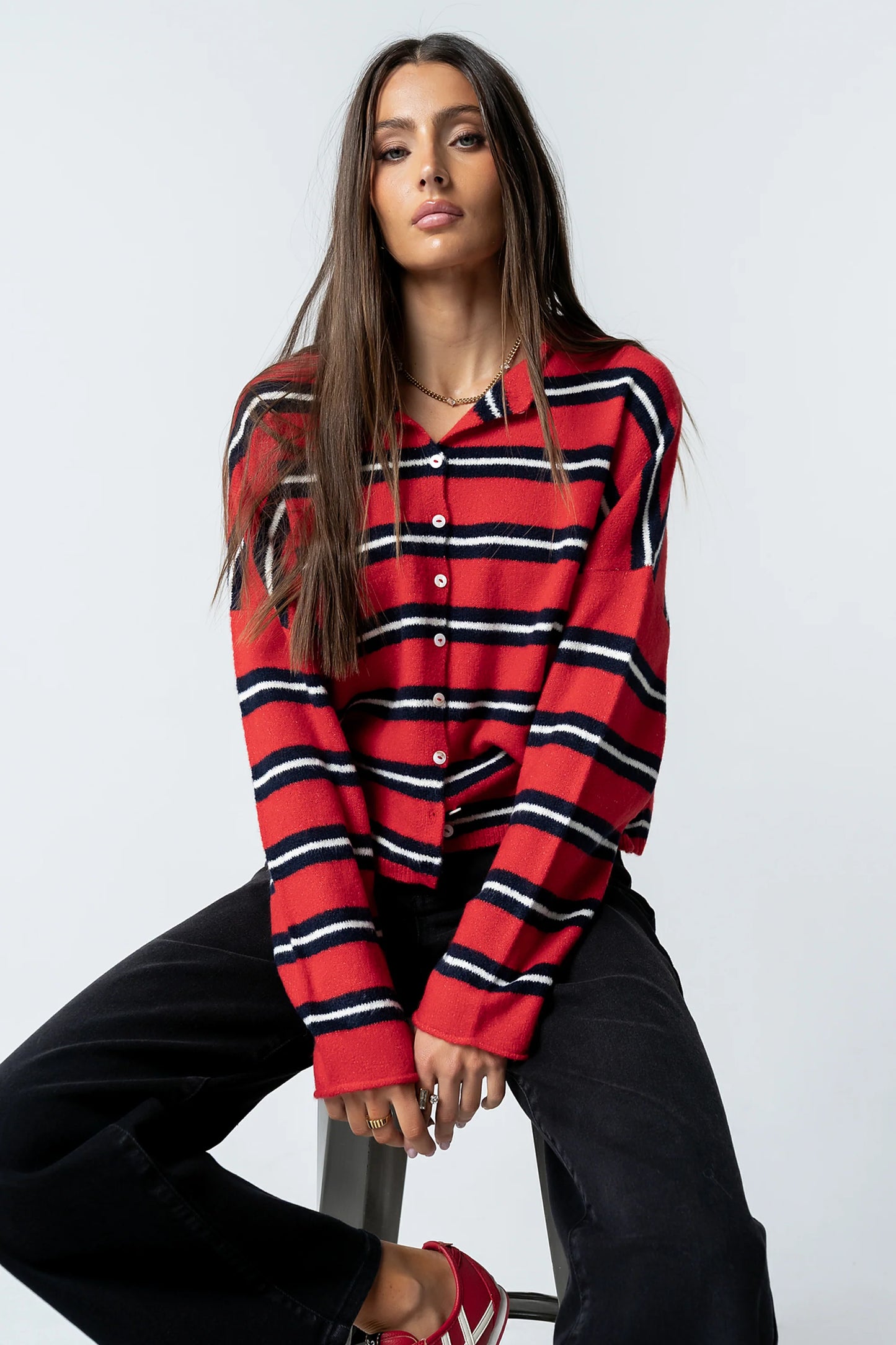 Mariah Striped Cardigan in Red
