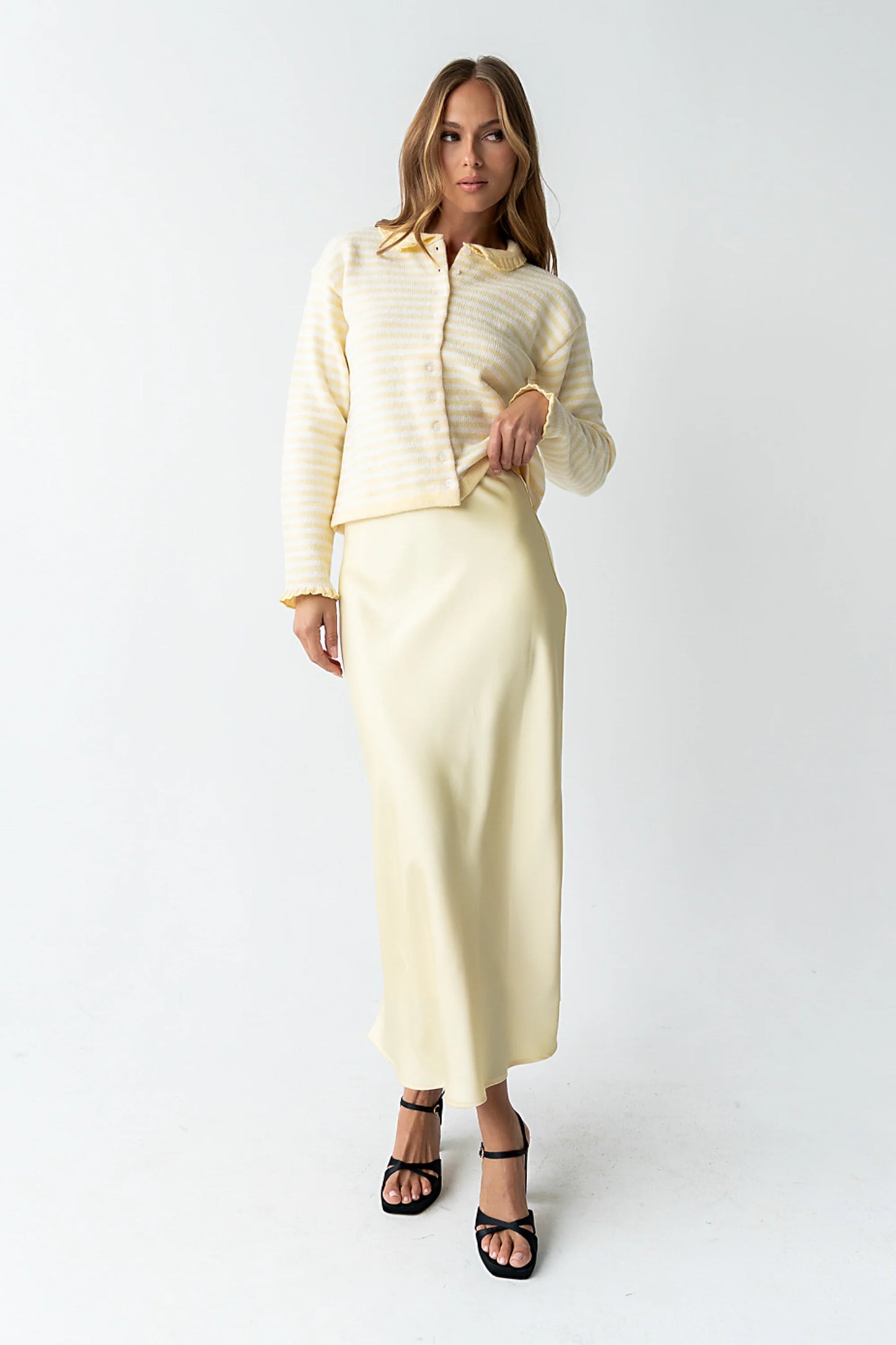 Brenna Striped Cardigan in Yellow