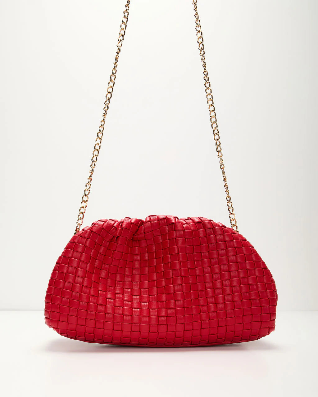 Janice Woven Leather Pouch Clutch