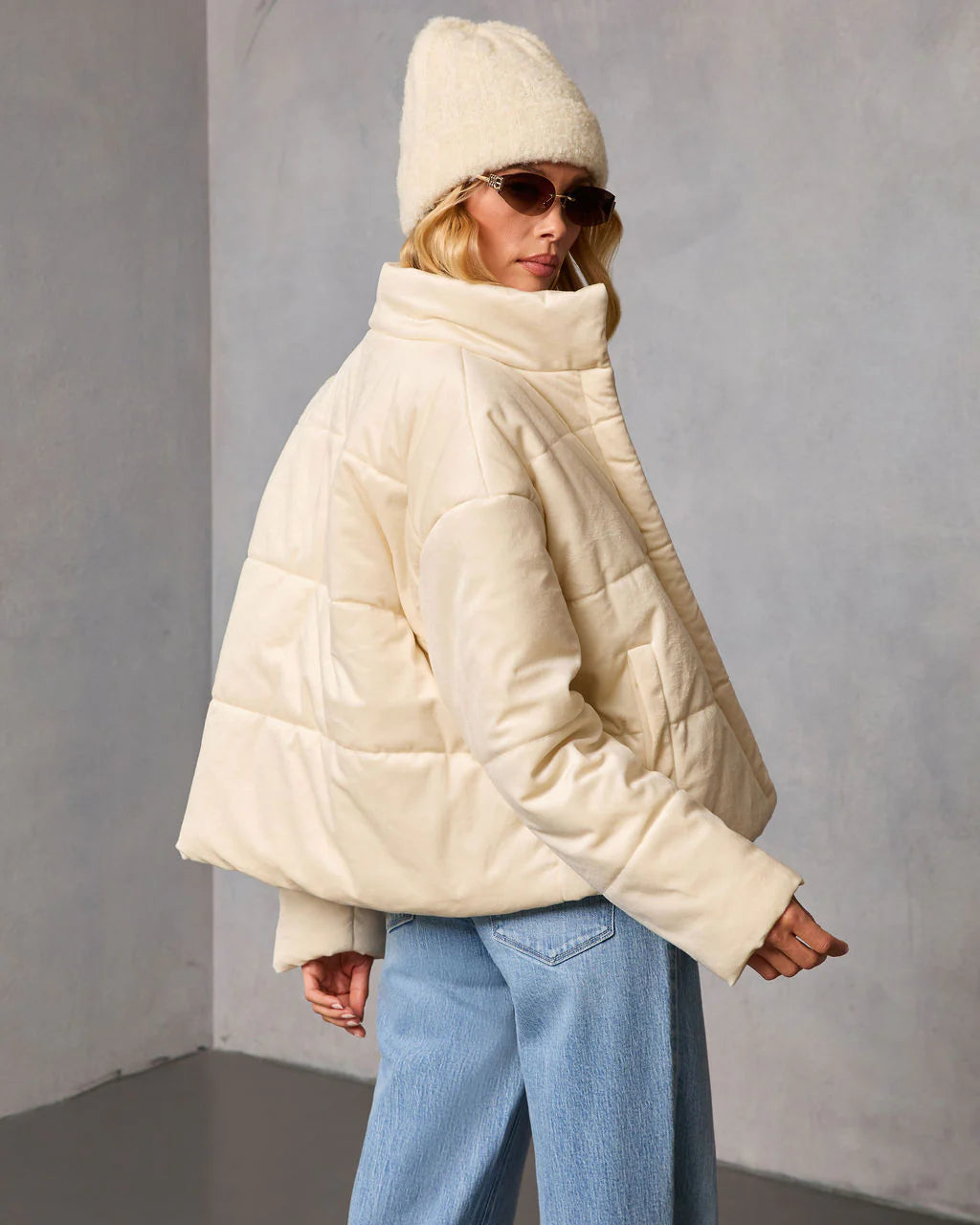 Frosted Avenue Faux Suede Puffer Jacket