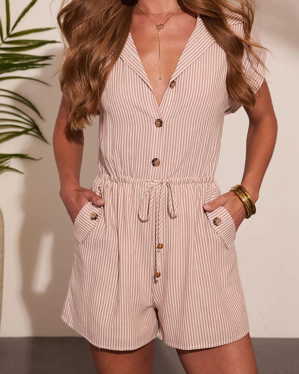 Poolside Lagoon Striped Drawstring Waist Tie Romper