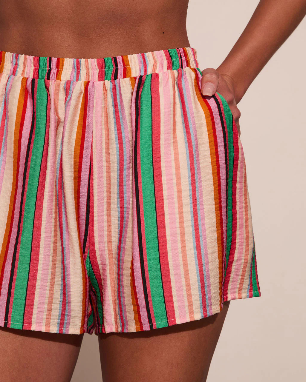 Tropic Chic Striped Mid Rise Shorts