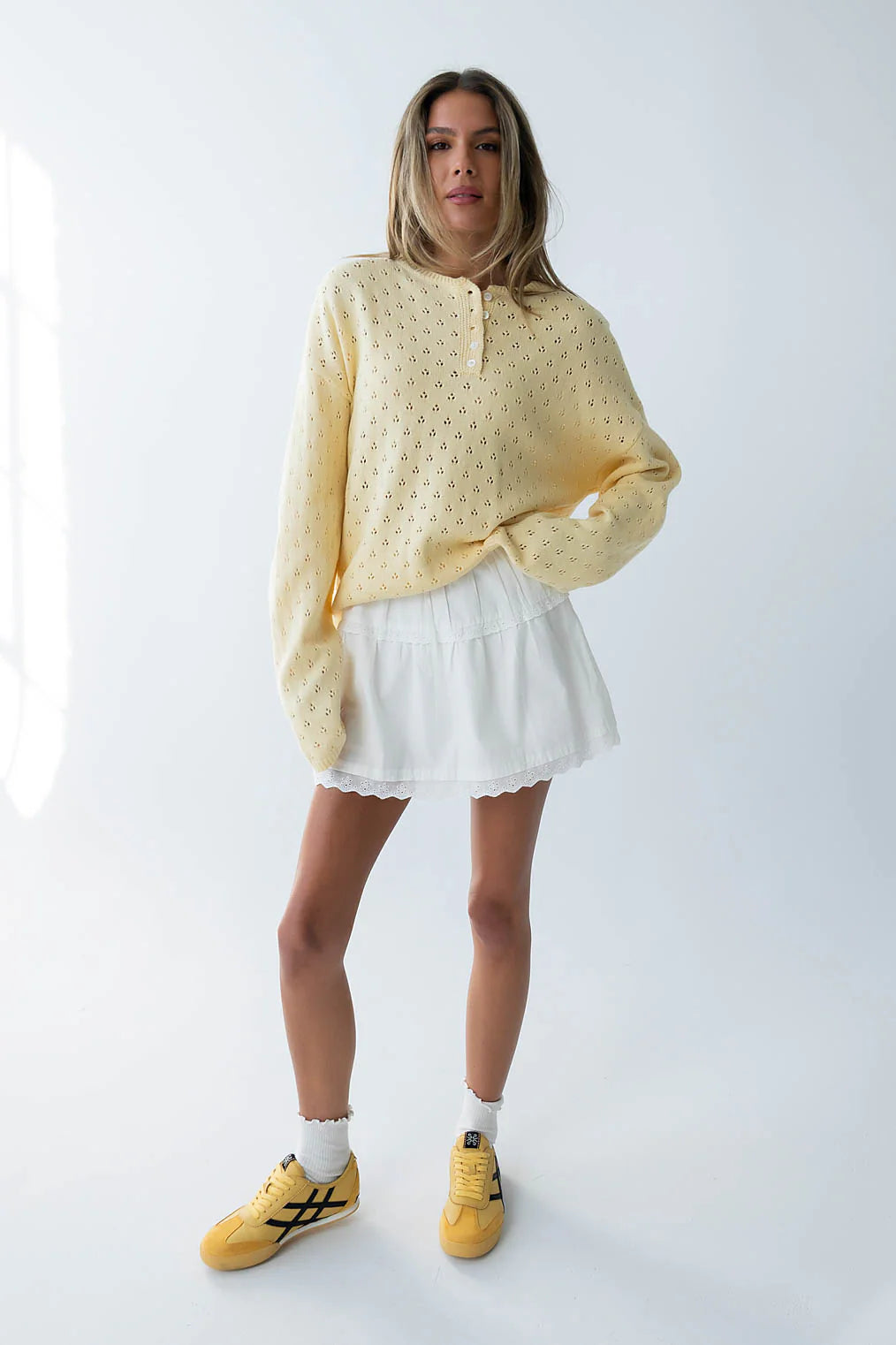 Margot Pointelle Sweater in Butter Yellow