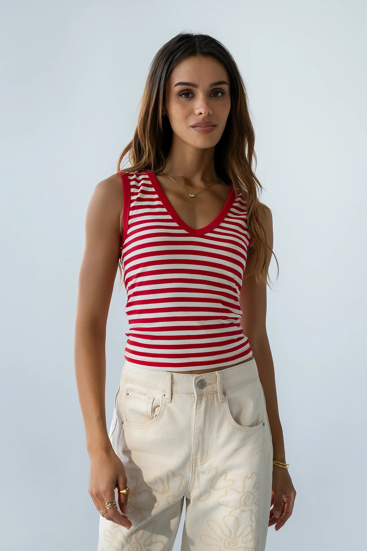 Kylen Striped Tank Top in Red
