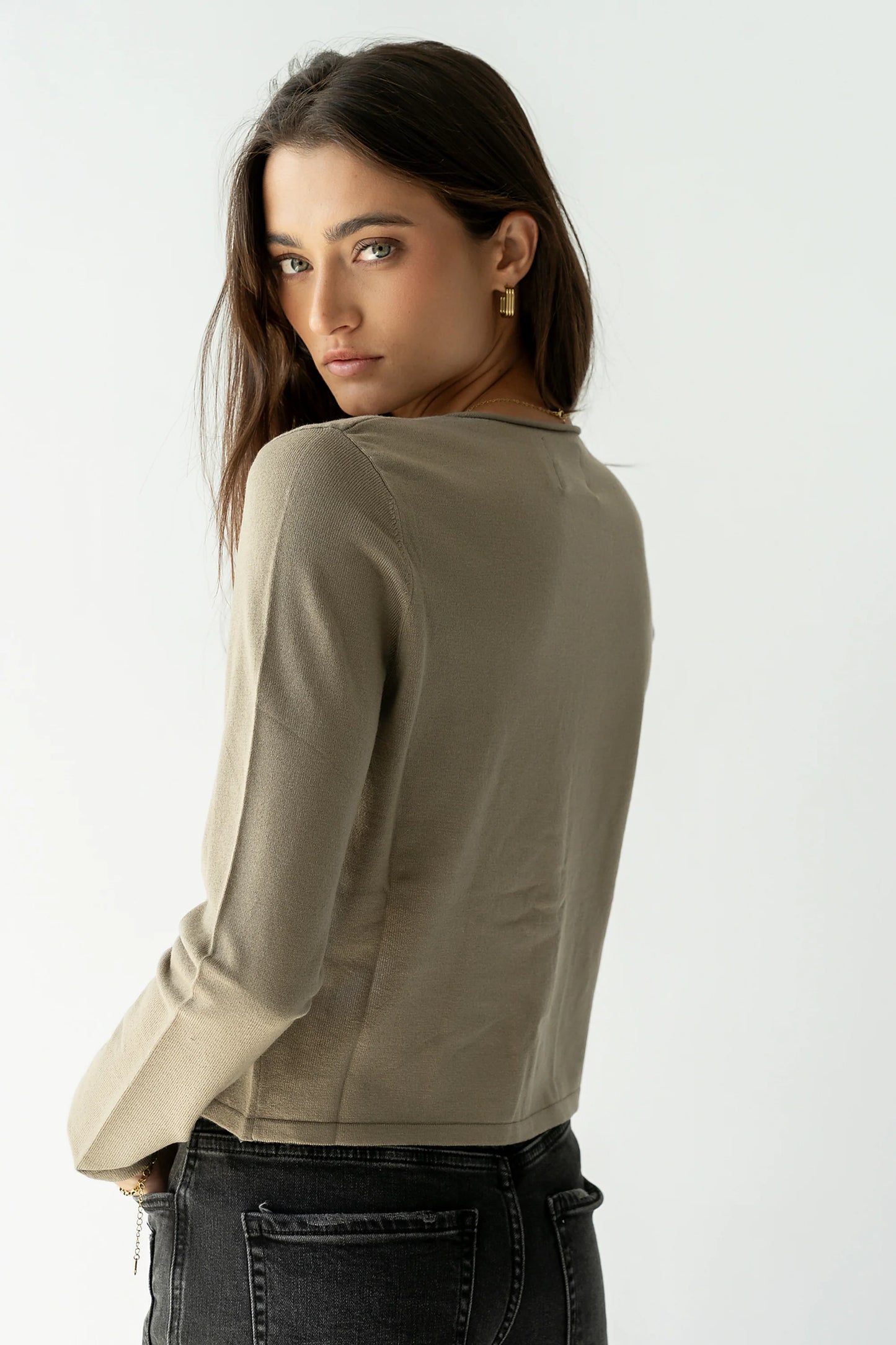 Maddy Button Up Cardigan in Olive